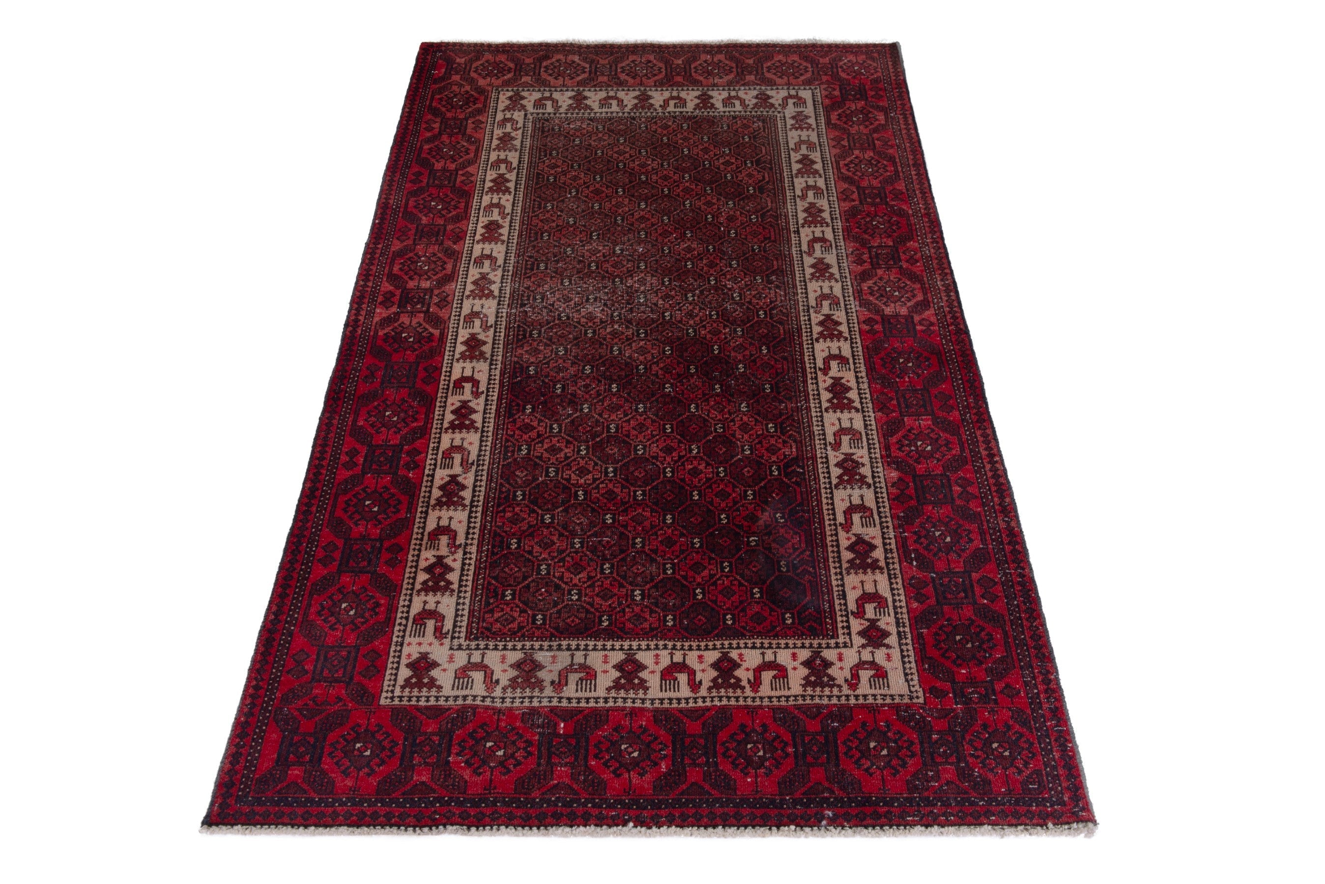 Persian Baluch runner rug in burgundy and deep red, view 3 of 15