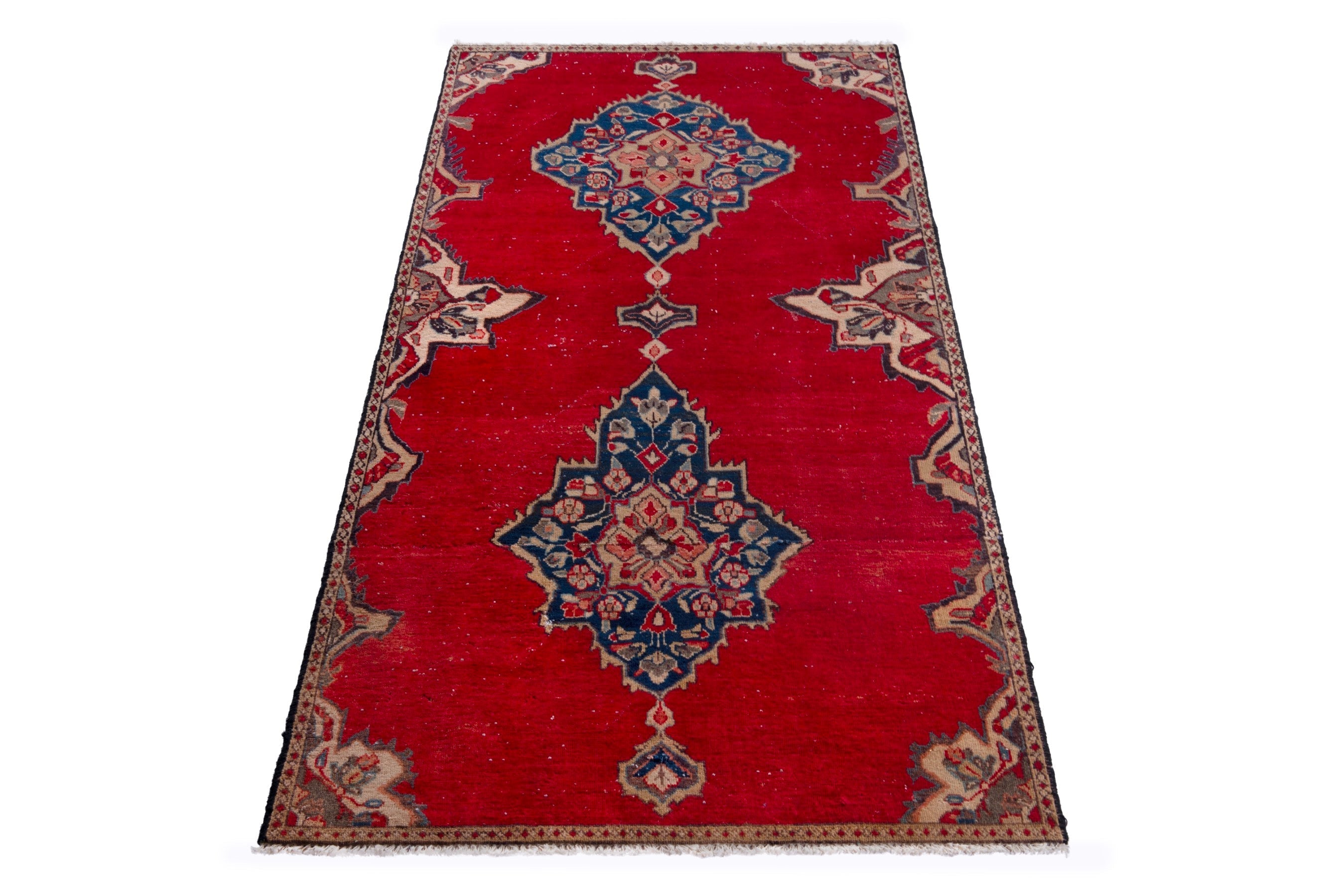 Persian Arak runner rug in deep red and dark blue, view 2 of 18
