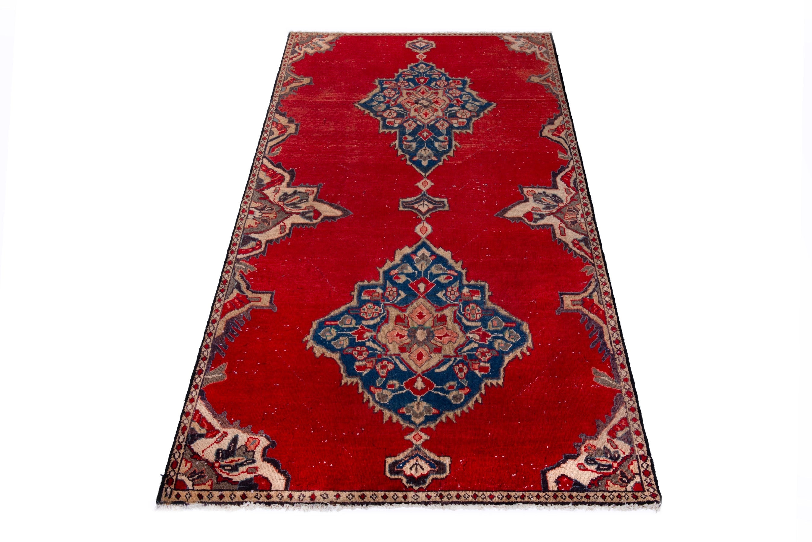 Persian Arak runner rug in deep red and dark blue, view 3 of 18