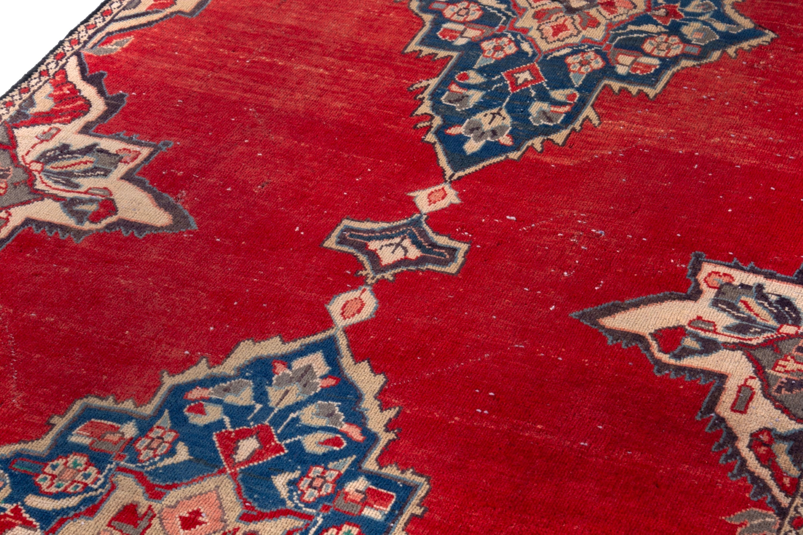 Persian Arak runner rug in deep red and dark blue, view 9 of 18