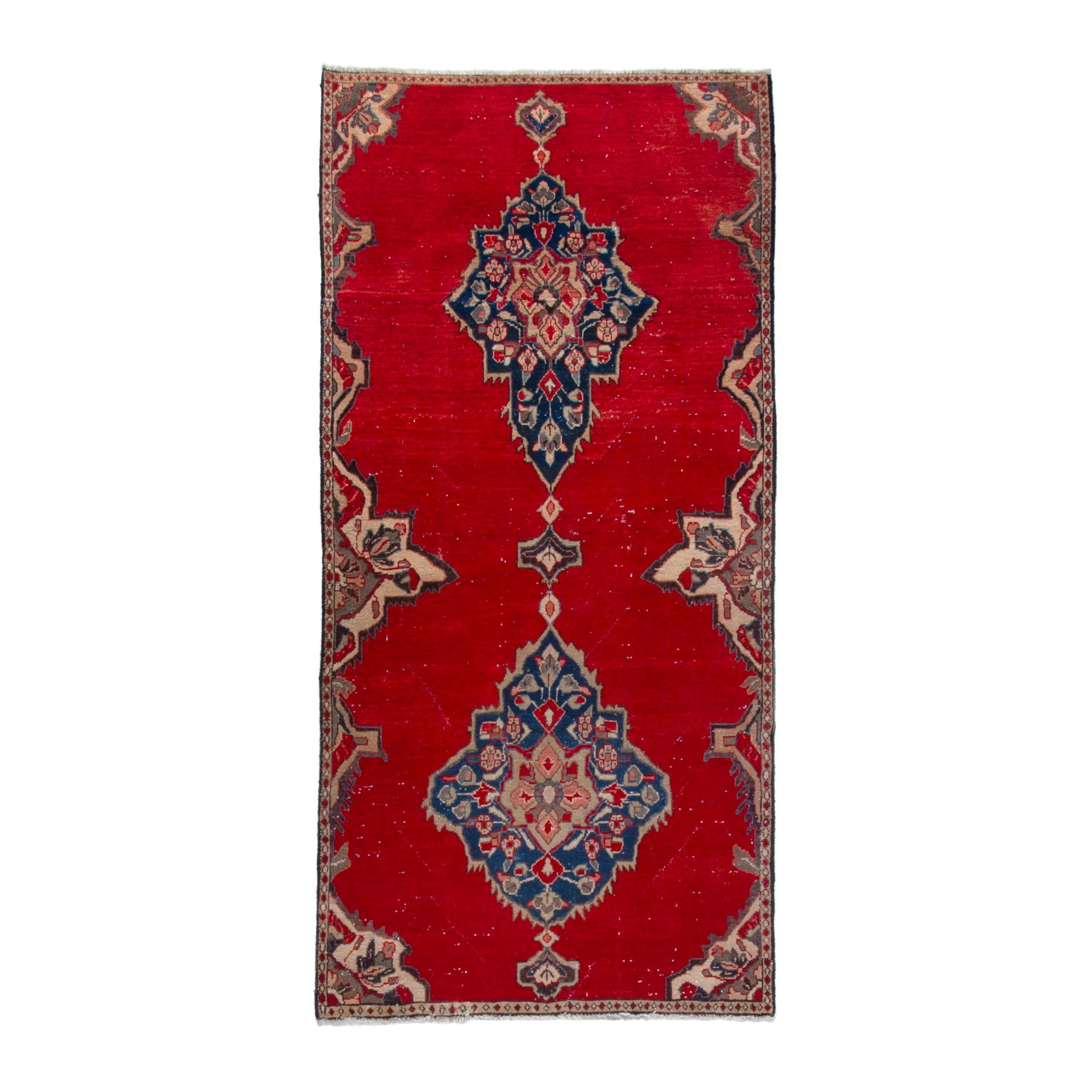 Persian Arak runner rug in deep red and dark blue, 3'3" x 6'8"