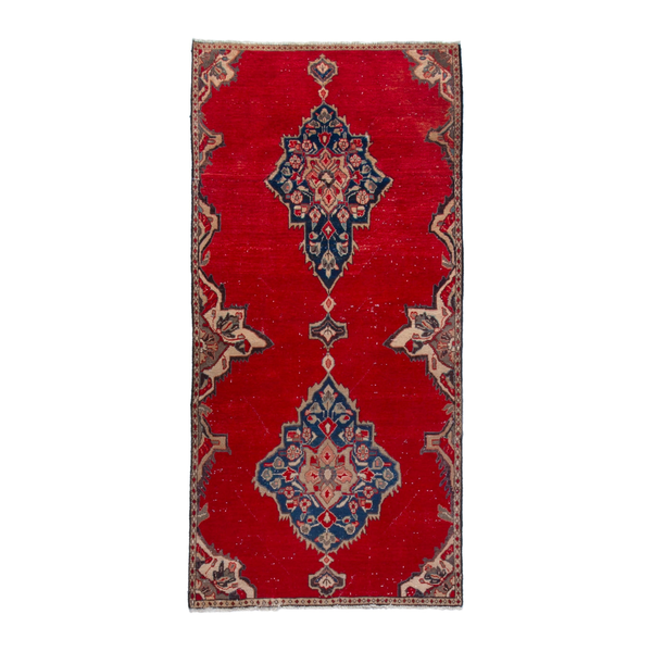 Persian Arak runner rug in deep red and dark blue, 3'3" x 6'8"