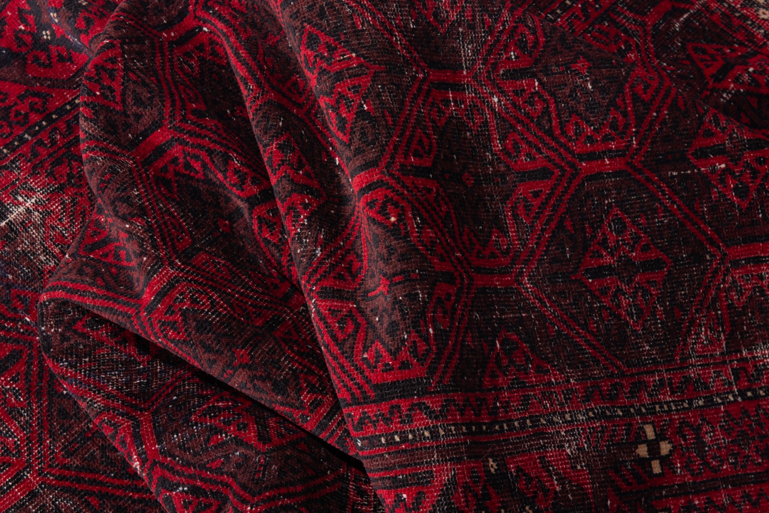 Persian Baluch runner rug in burgundy and deep red, view 16 of 18