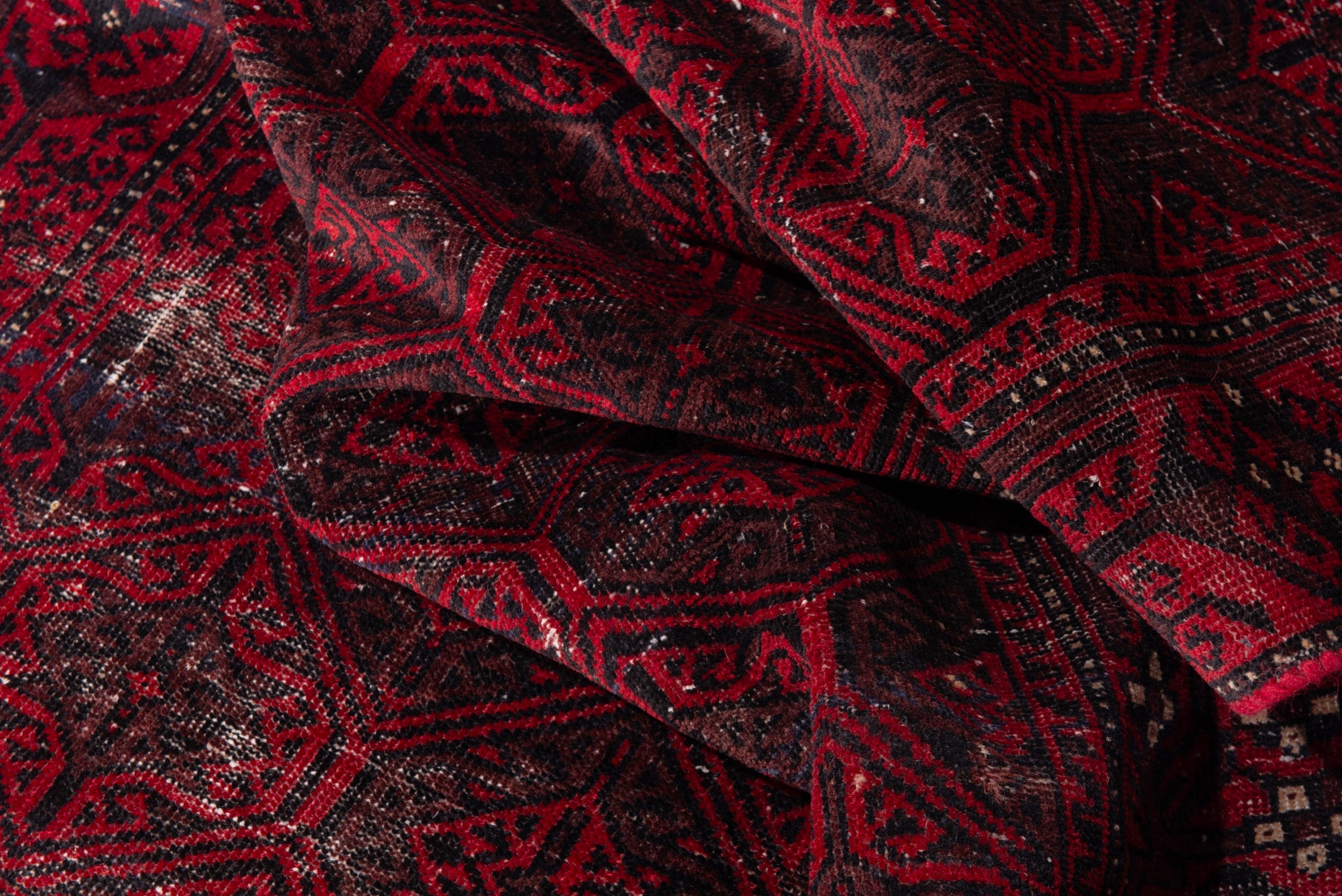 Persian Baluch runner rug in burgundy and deep red, view 17 of 18