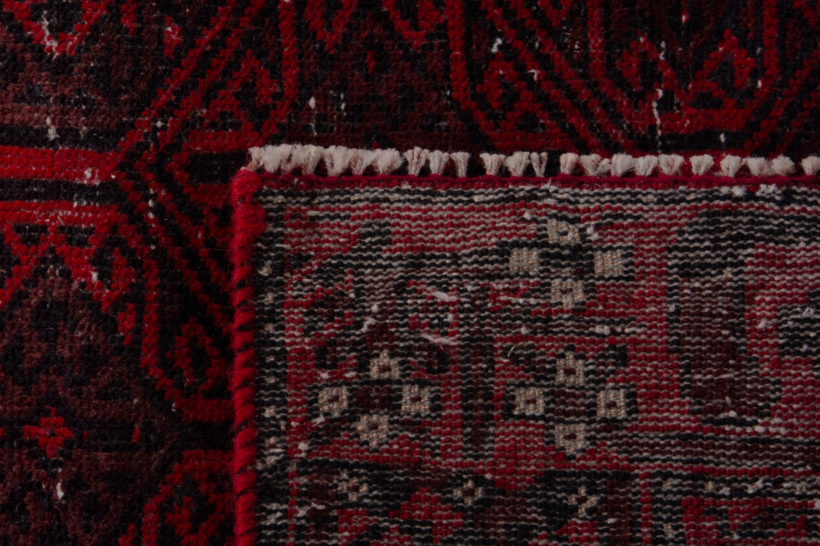 Persian Baluch runner rug in burgundy and deep red, view 18 of 18