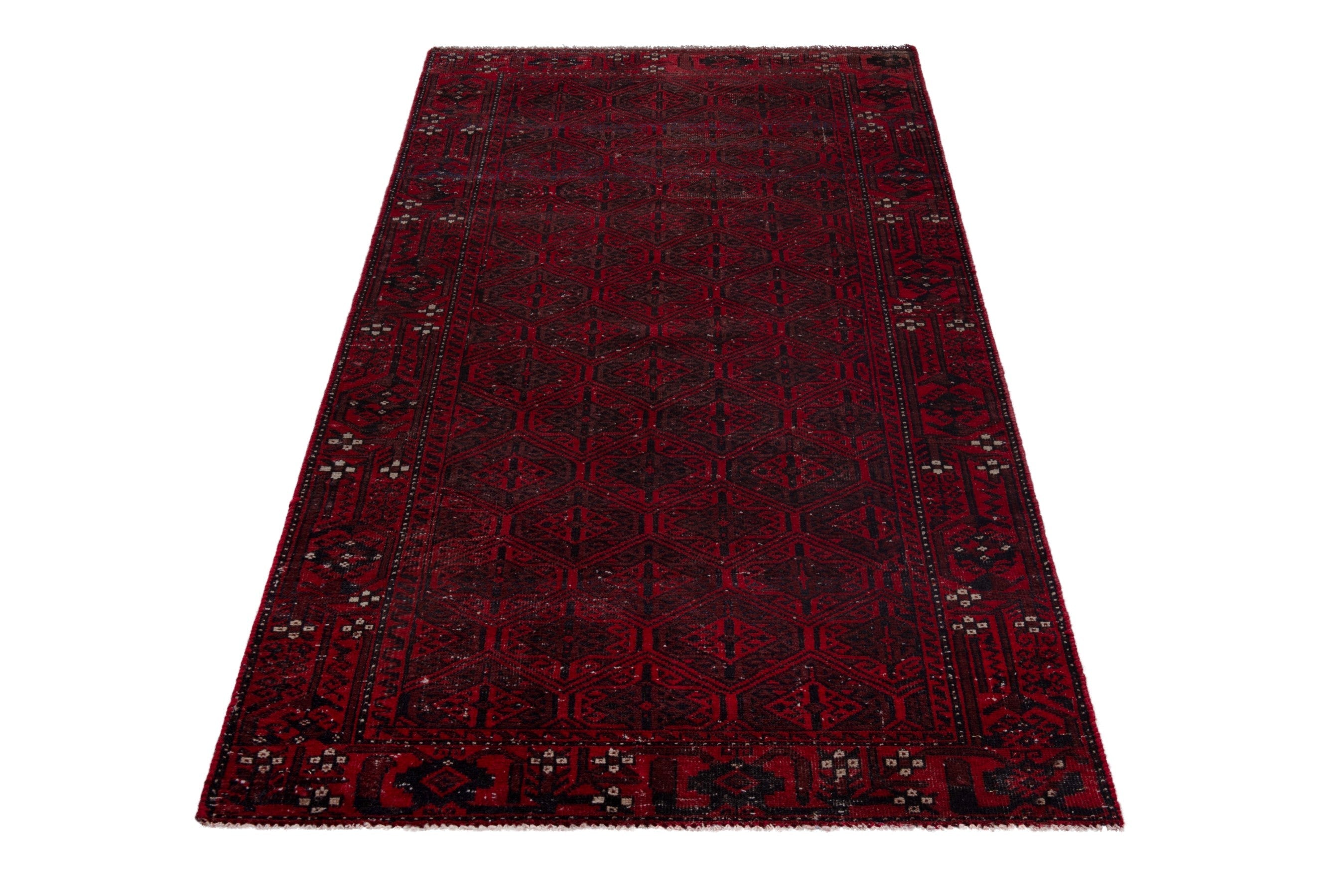 Persian Baluch runner rug in burgundy and deep red, view 2 of 18