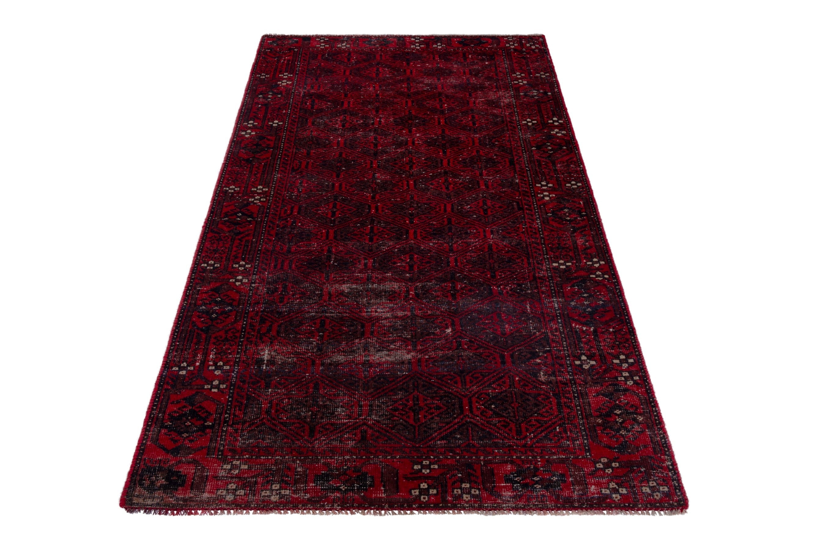 Persian Baluch runner rug in burgundy and deep red, view 3 of 18