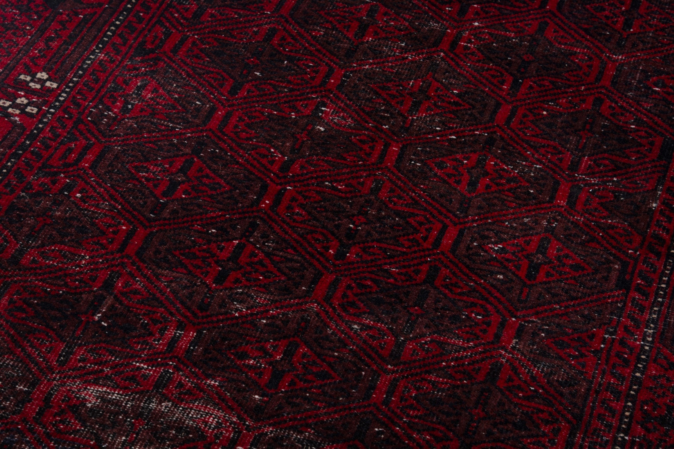Persian Baluch runner rug in burgundy and deep red, view 9 of 18
