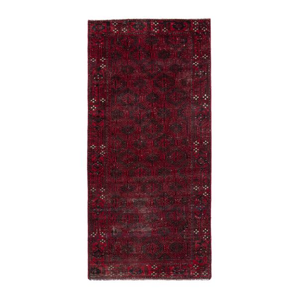 Persian Baluch runner rug in burgundy and deep red, 3'1" x 6'8"
