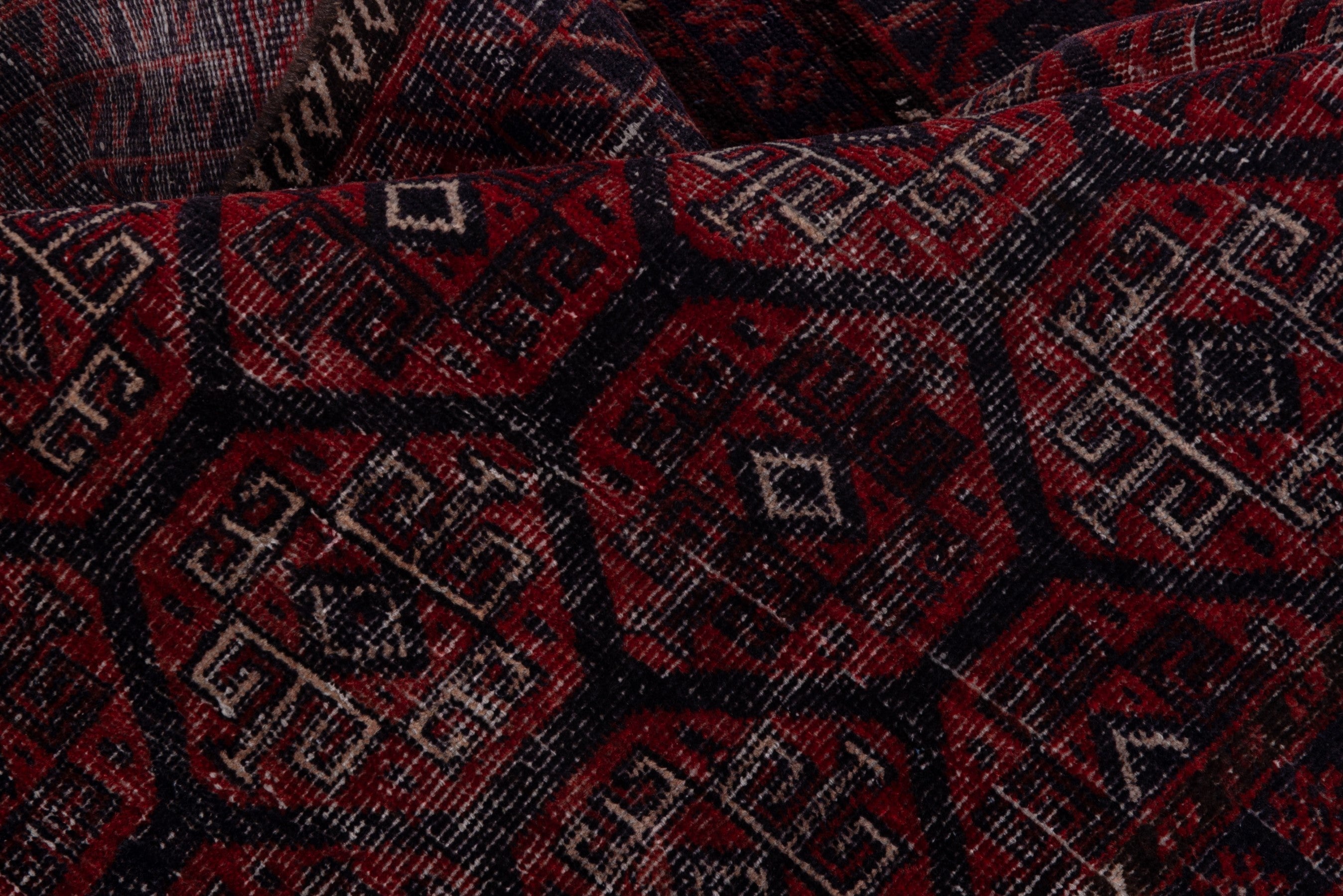 Persian Baluch runner rug in burgundy and faded red, view 13 of 16