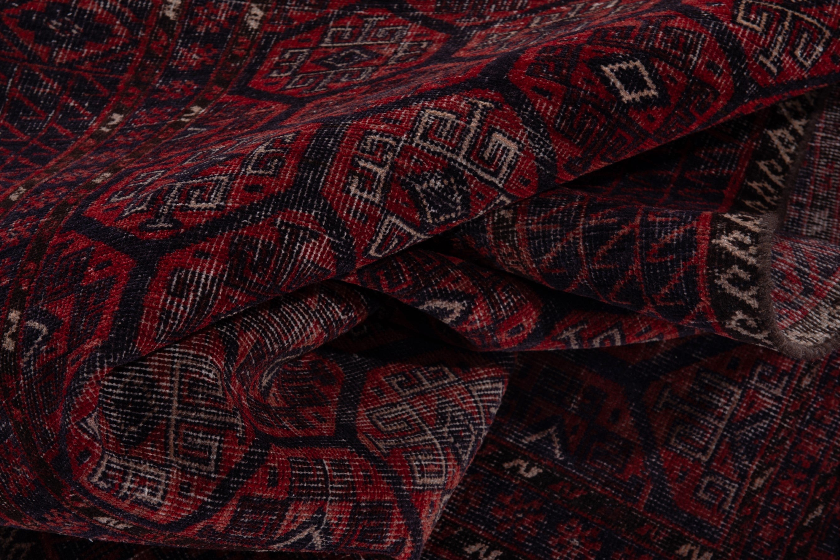 Persian Baluch runner rug in burgundy and faded red, view 14 of 16