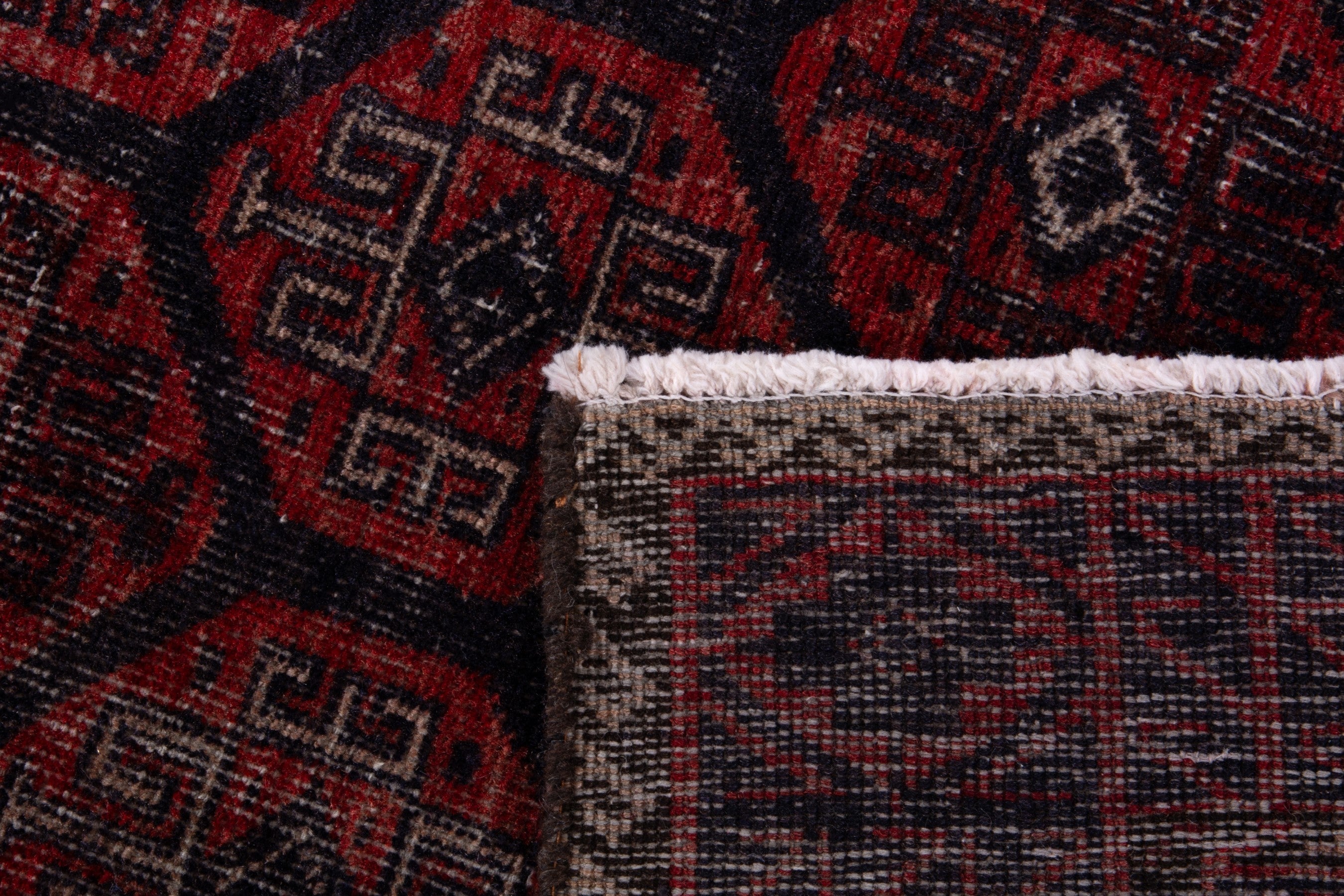 Persian Baluch runner rug in burgundy and faded red, view 16 of 16