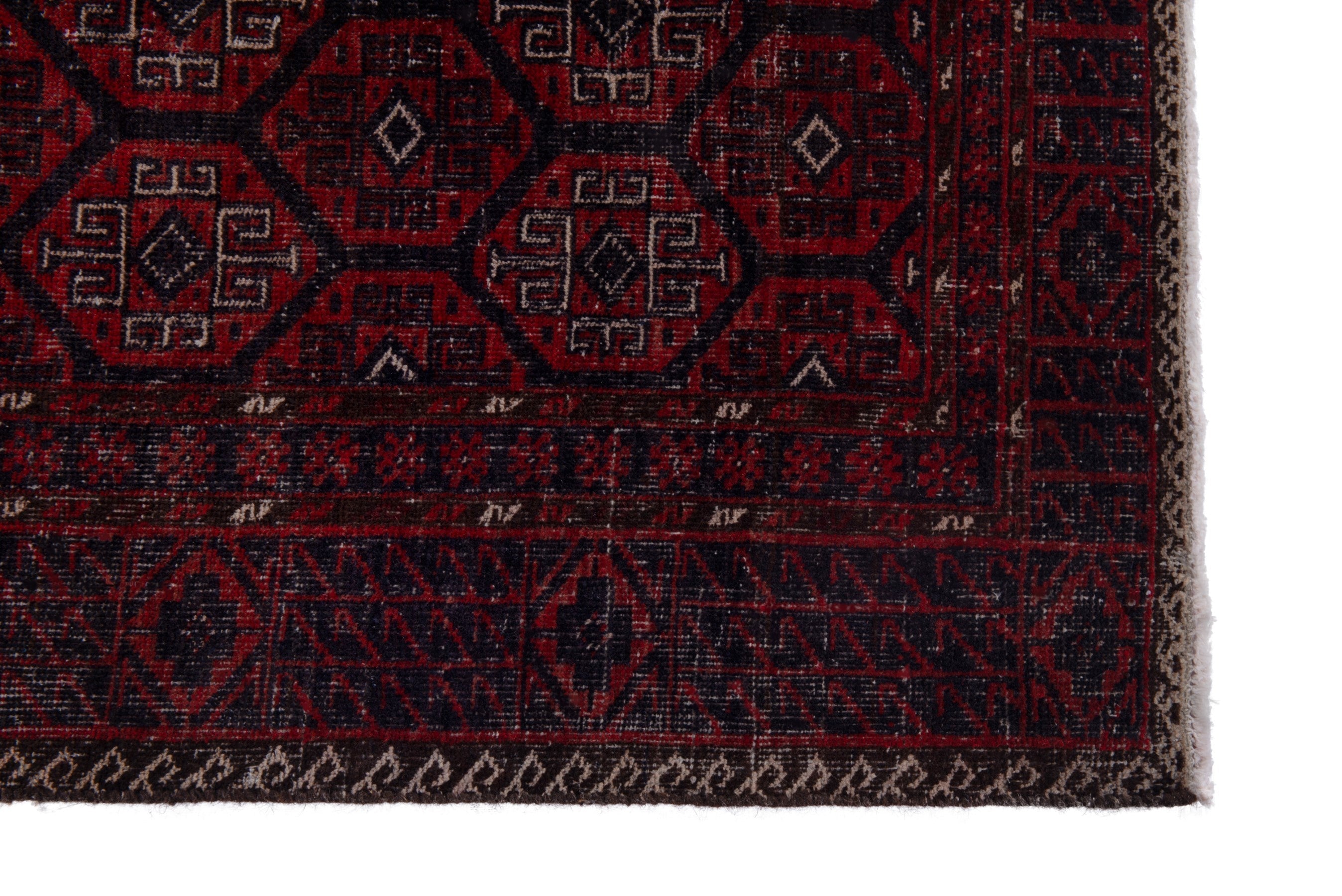 Persian Baluch runner rug in burgundy and faded red, view 5 of 16