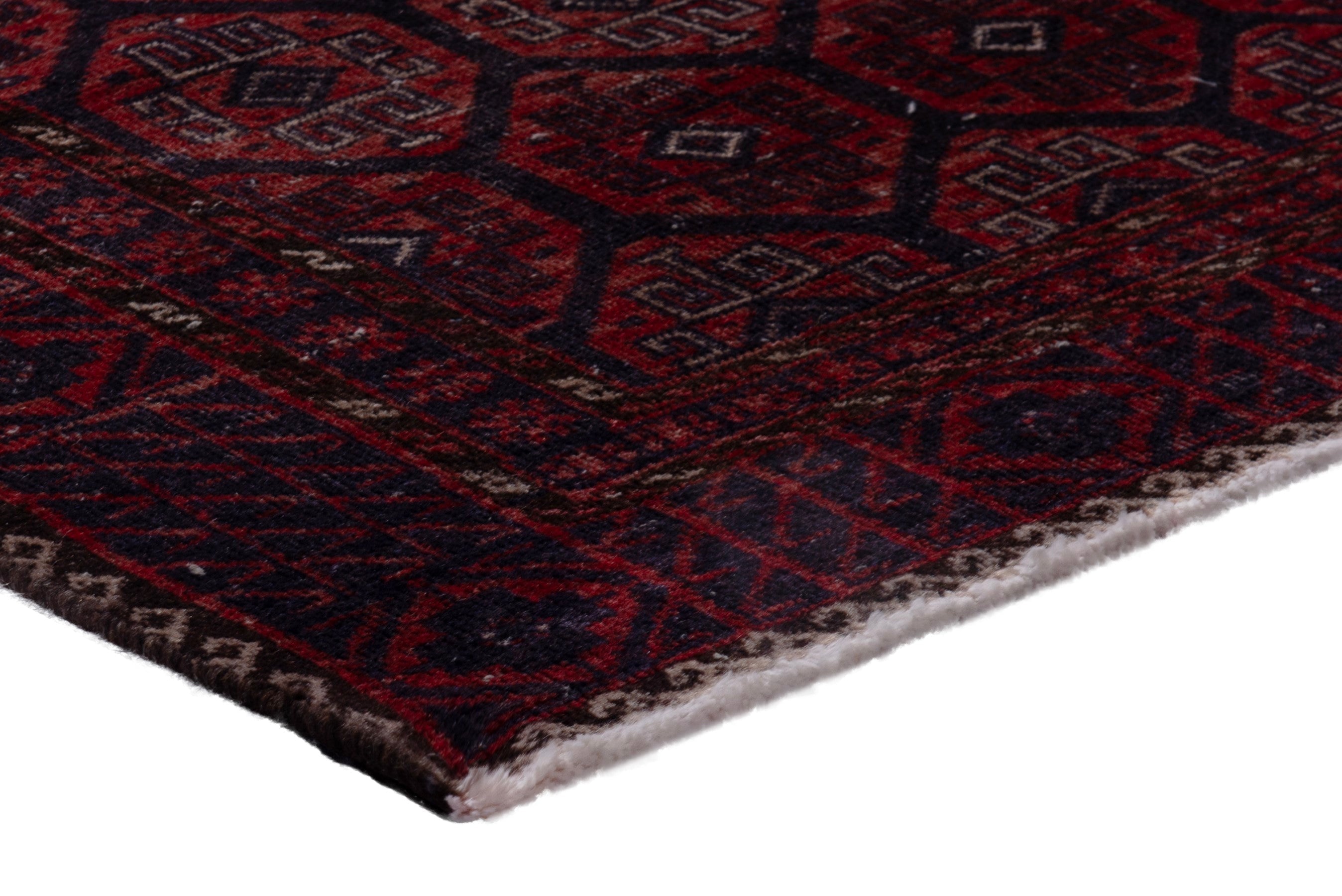 Persian Baluch runner rug in burgundy and faded red, view 4 of 16