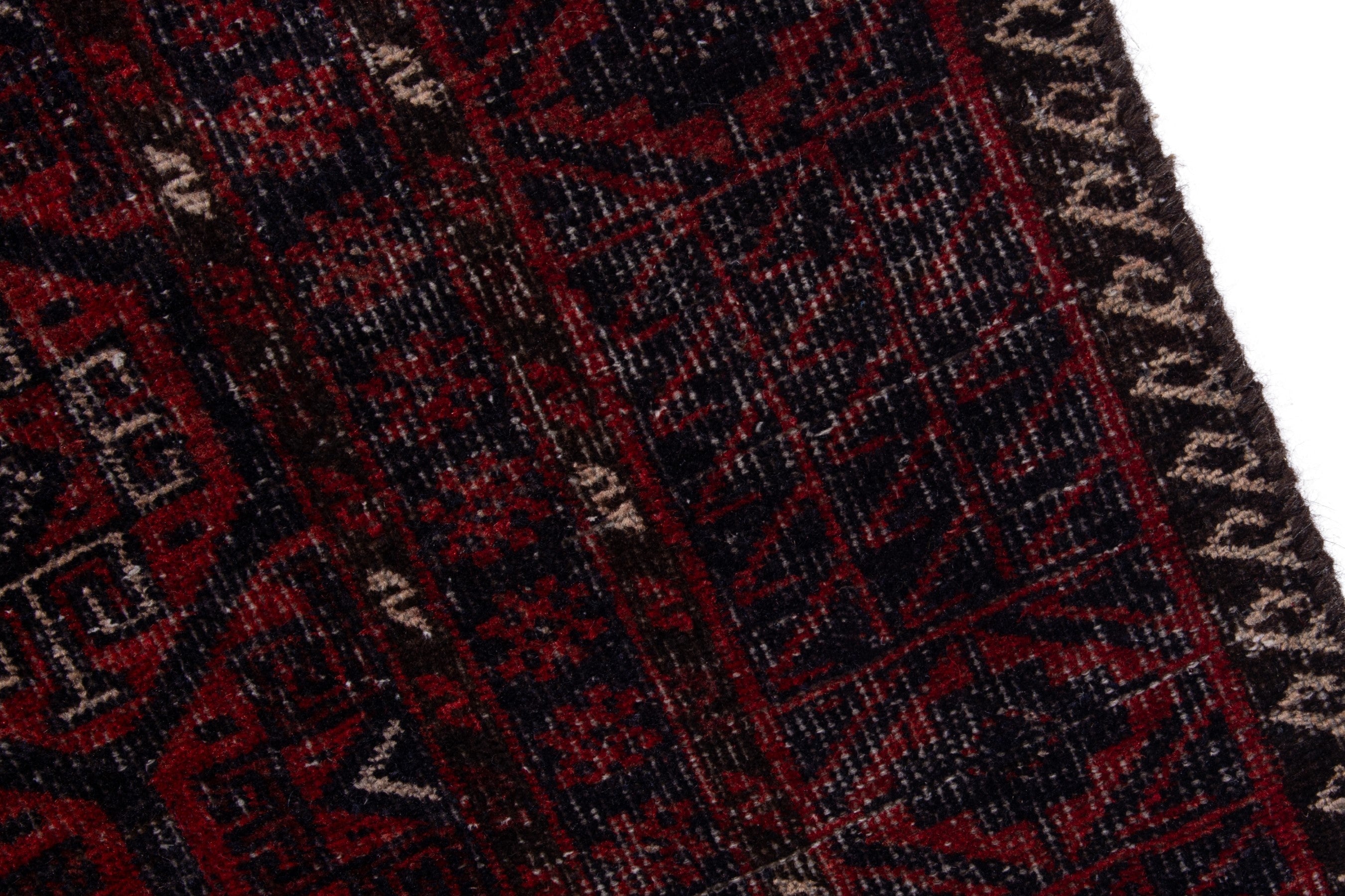 Persian Baluch runner rug in burgundy and faded red, view 7 of 16