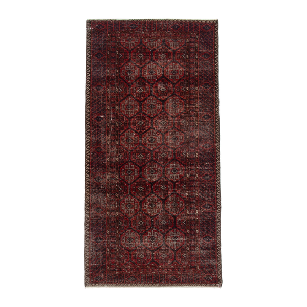 Persian Baluch runner rug in burgundy and faded red, 3'3" x 6'9"