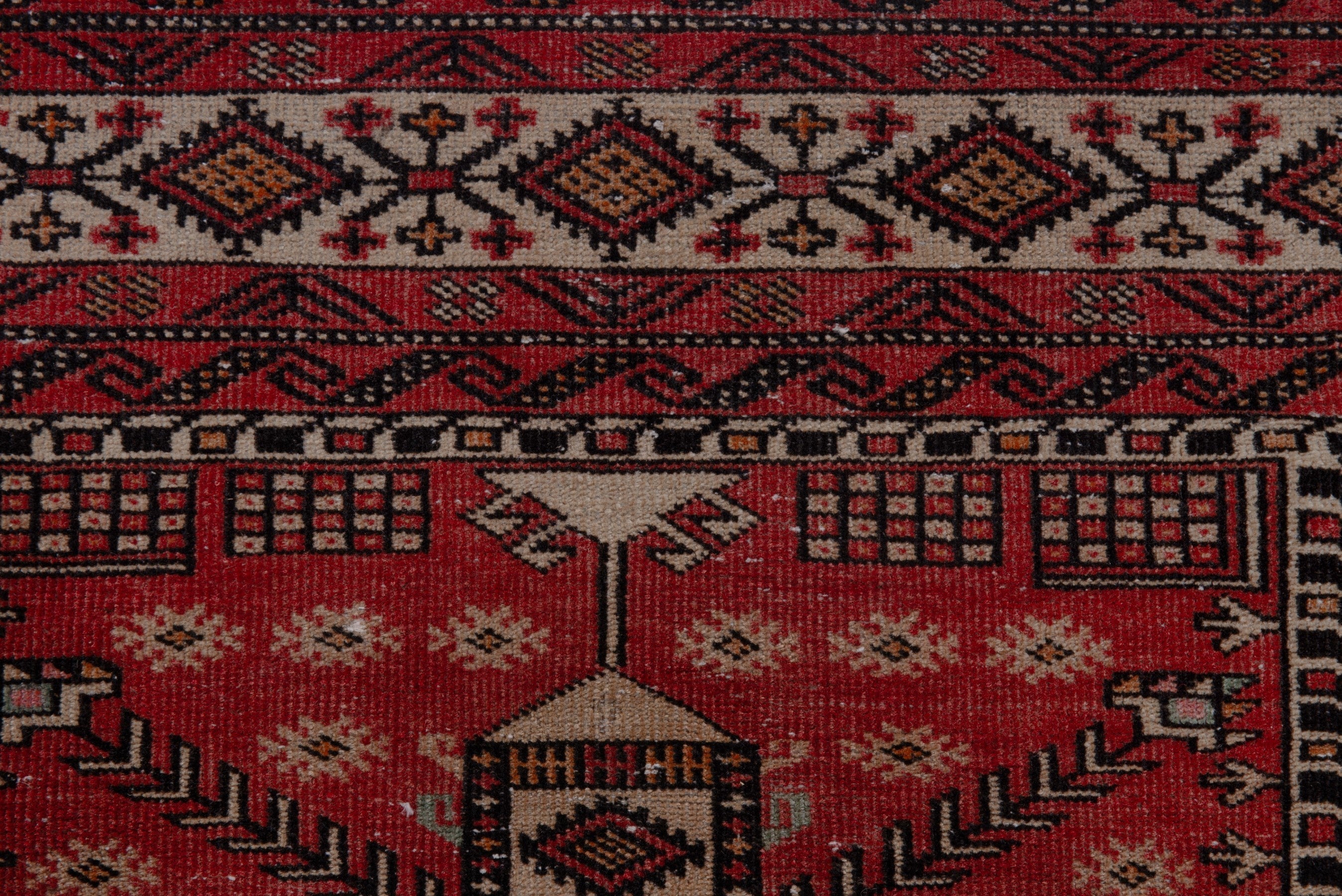 Persian Baluch area rug in deep red and cream, view 12 of 17