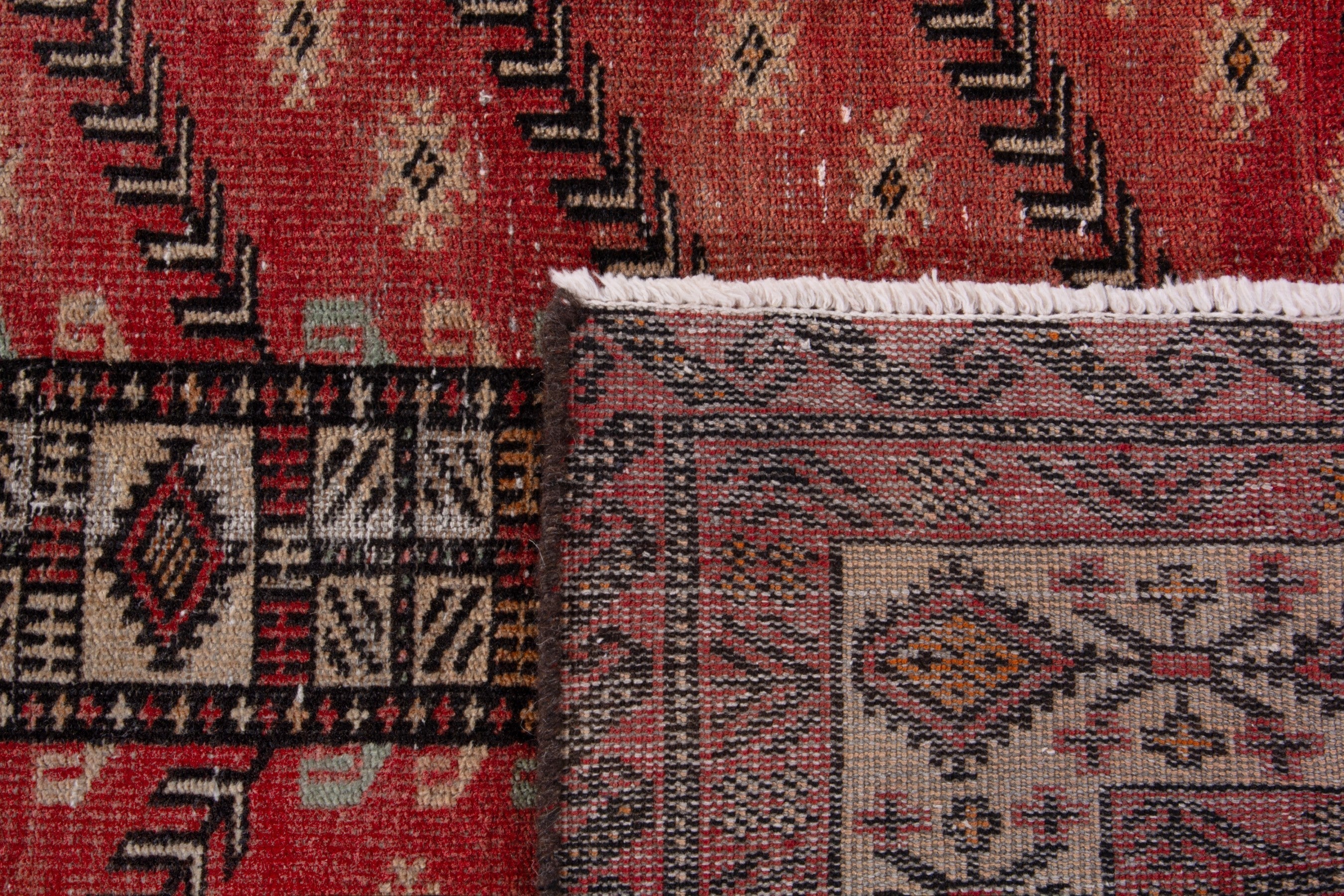 Persian Baluch area rug in deep red and cream, view 17 of 17
