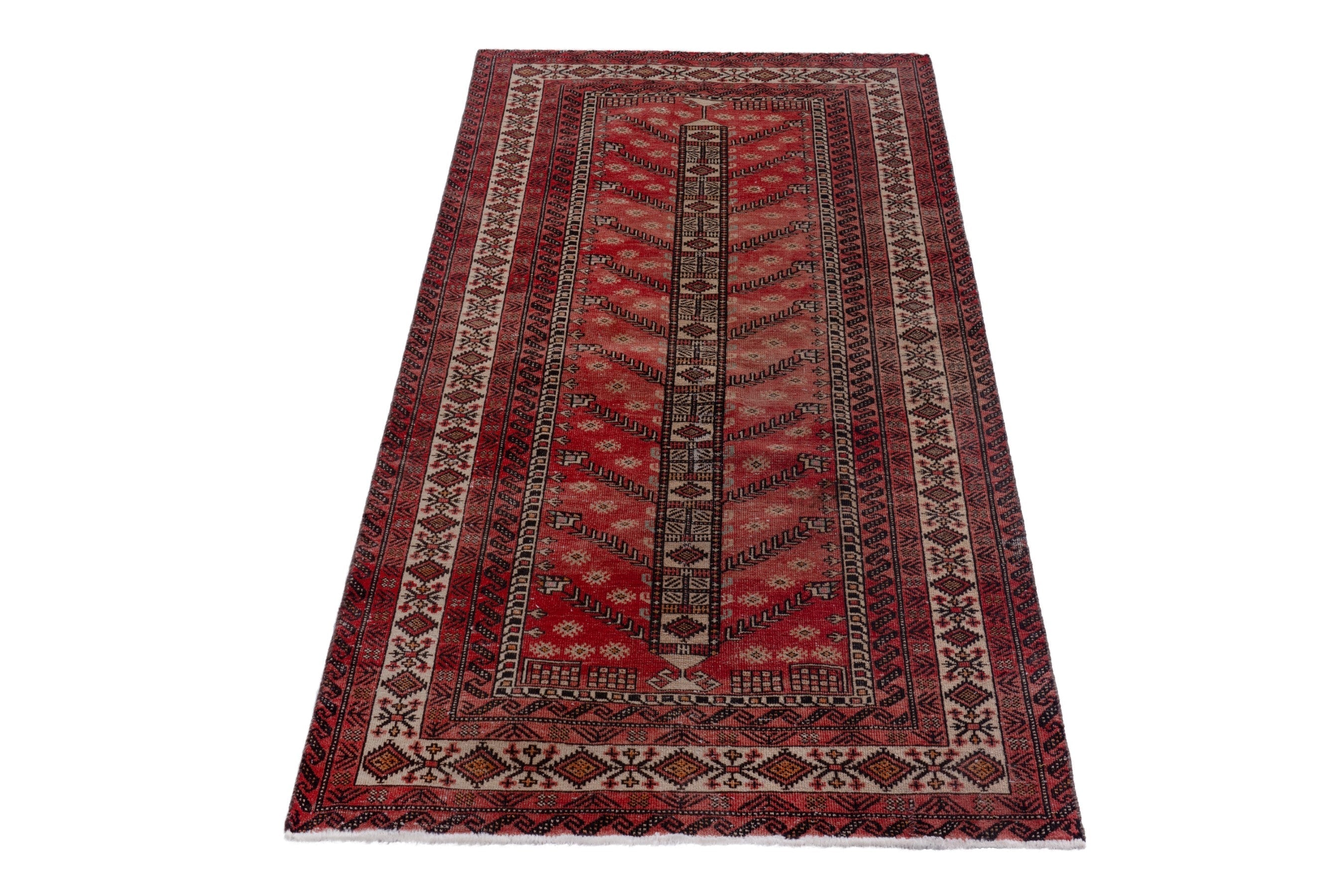 Persian Baluch area rug in deep red and cream, view 2 of 17