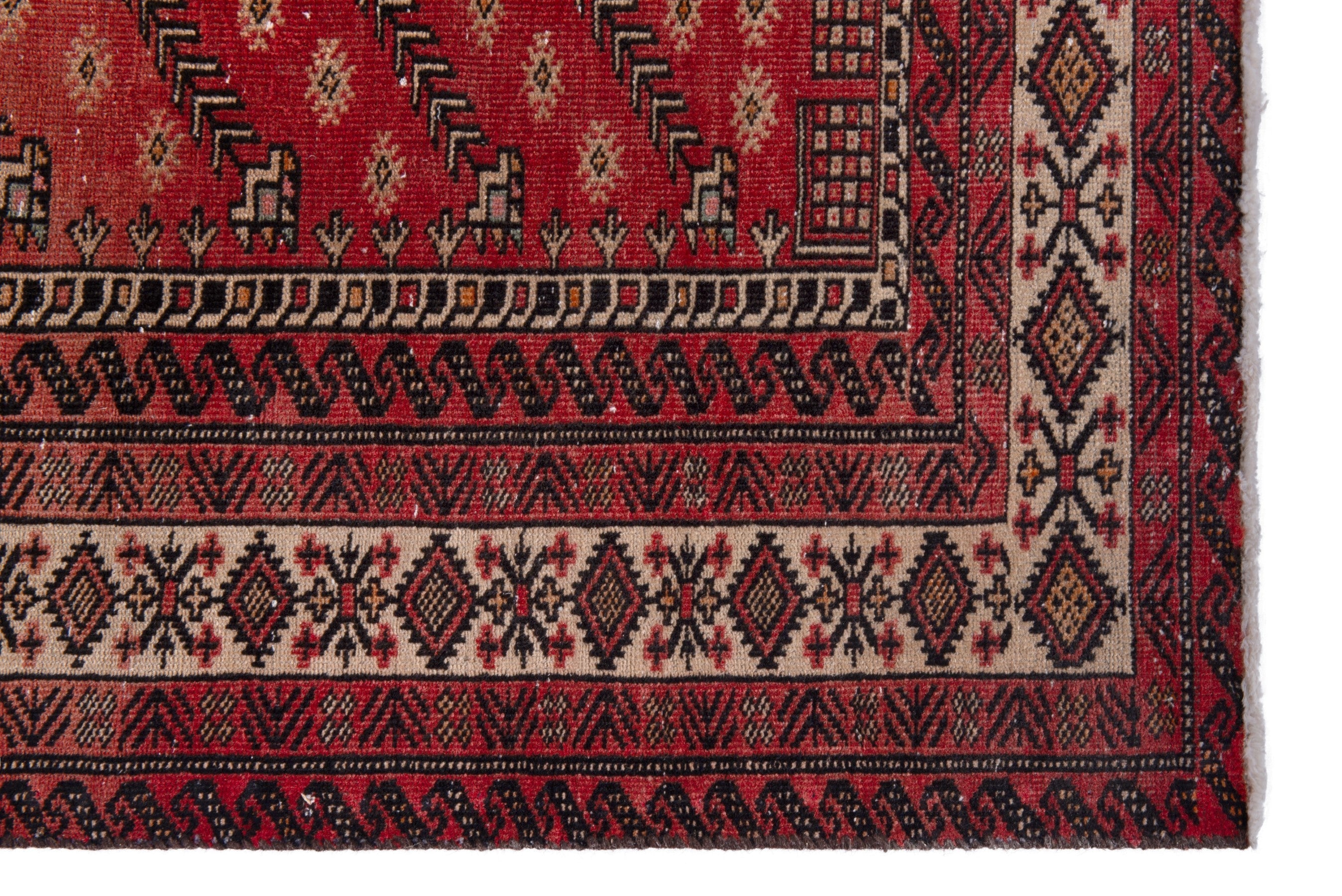 Persian Baluch area rug in deep red and cream, view 5 of 17