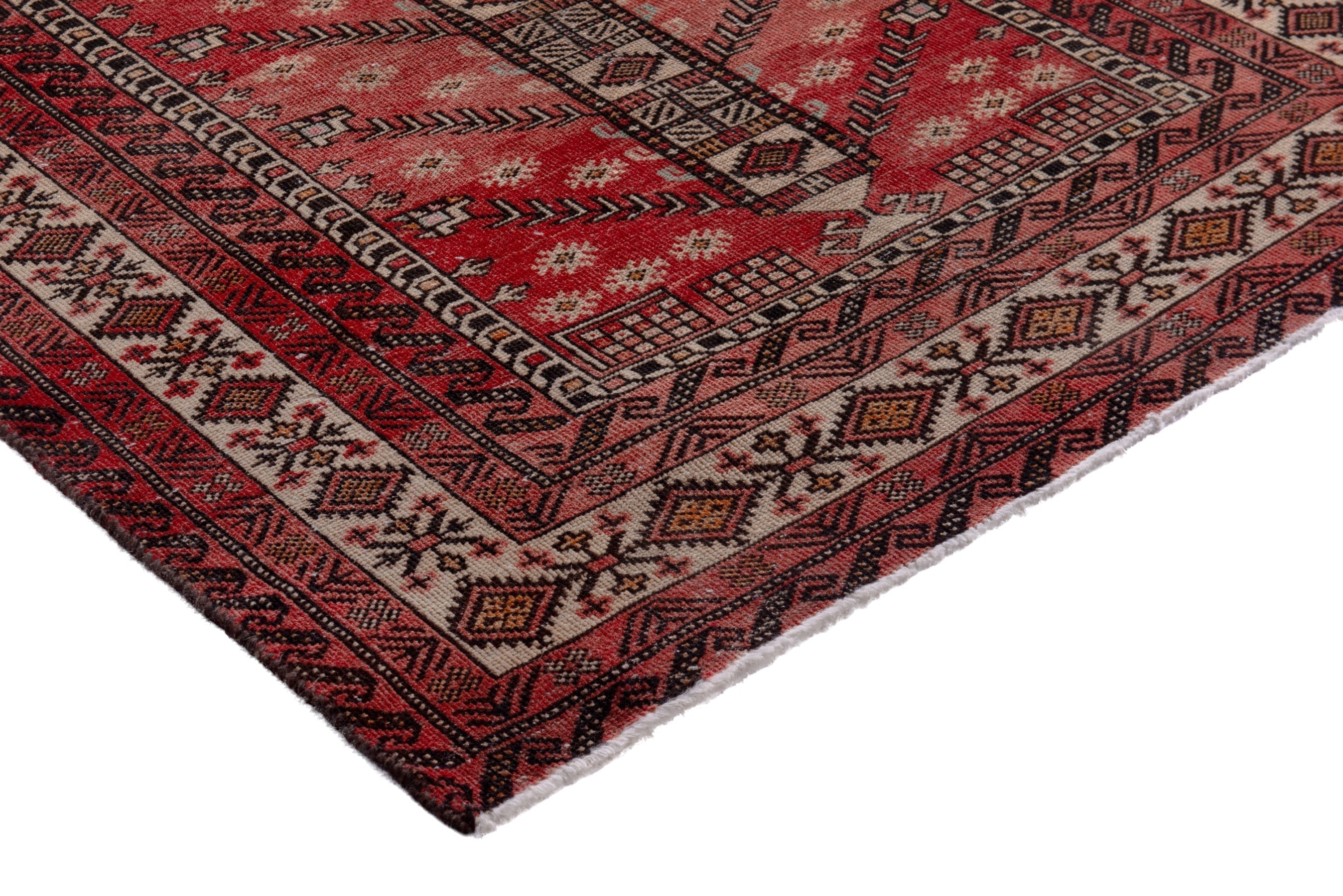Persian Baluch area rug in deep red and cream, view 4 of 17