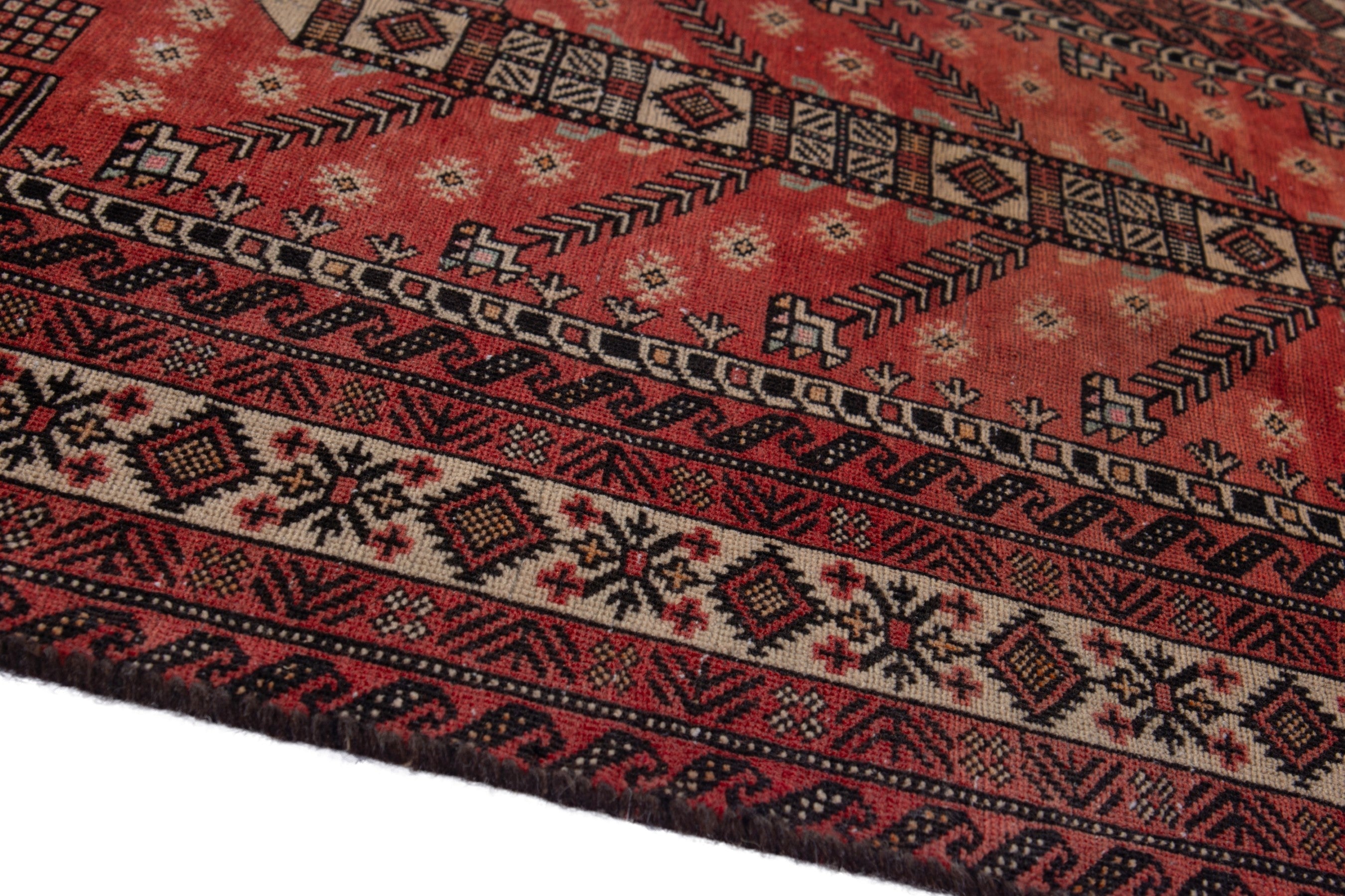 Persian Baluch area rug in deep red and cream, view 8 of 17