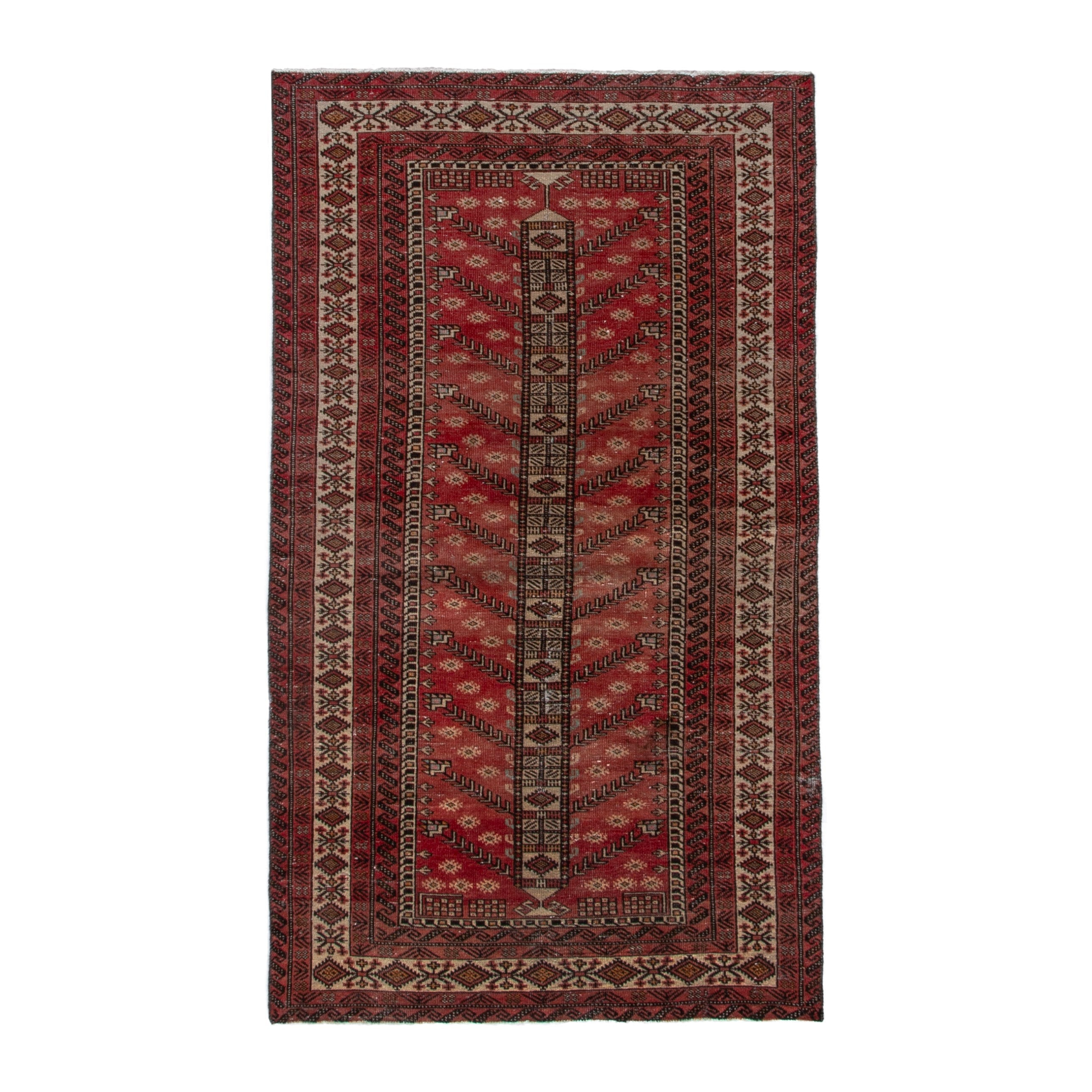 Persian Baluch area rug in deep red and cream, 3'10" x 6'10"