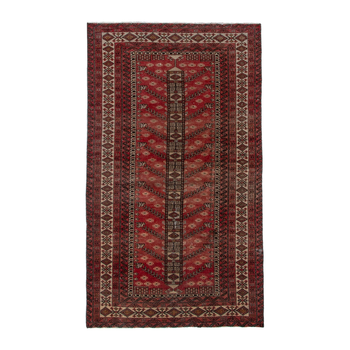 Persian Baluch area rug in deep red and cream, 3'10" x 6'10"