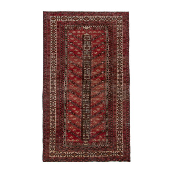 Persian Baluch area rug in deep red and cream, 3'10" x 6'10"