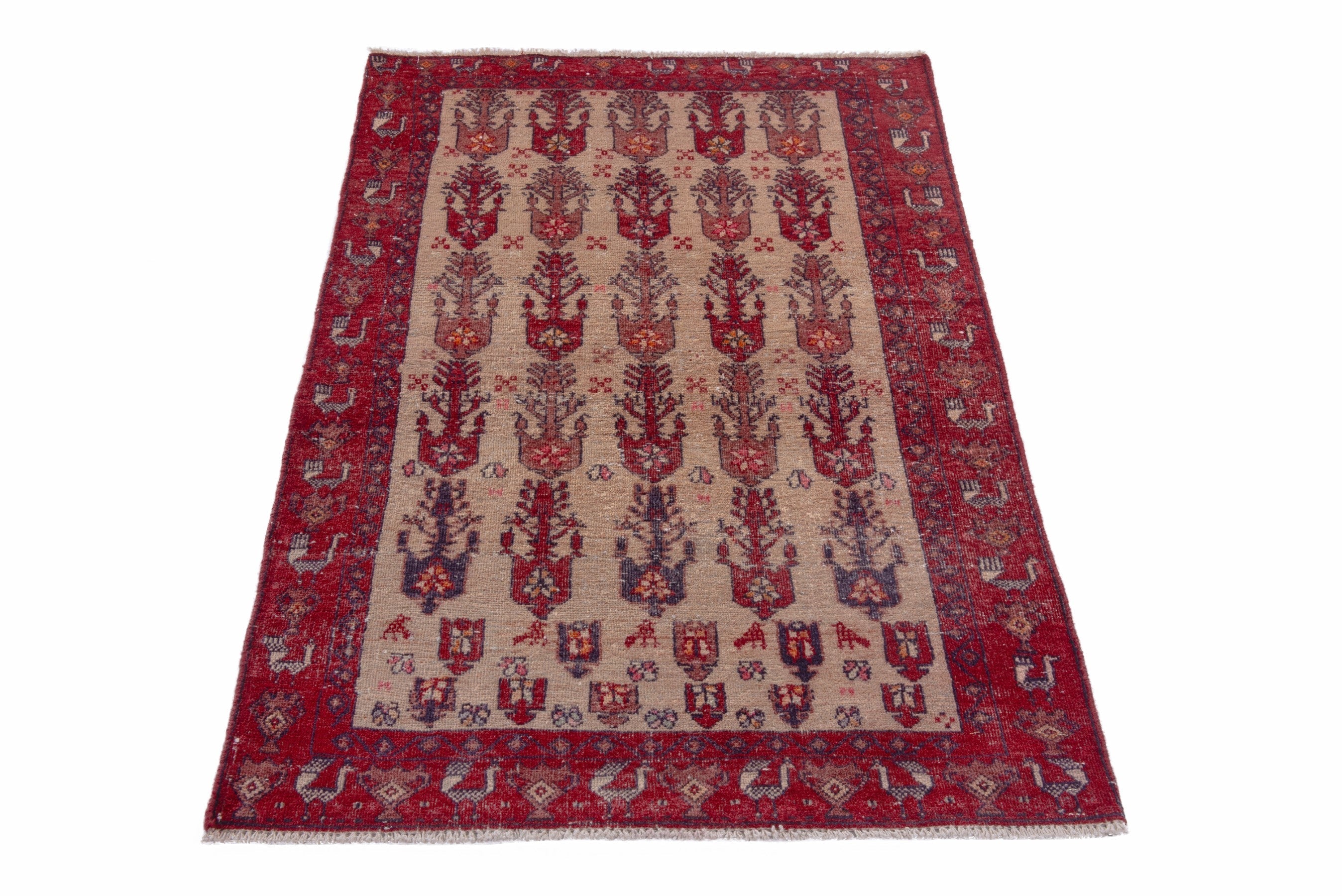 Persian Baluch accent rug in burgundy and cream, view 2 of 19
