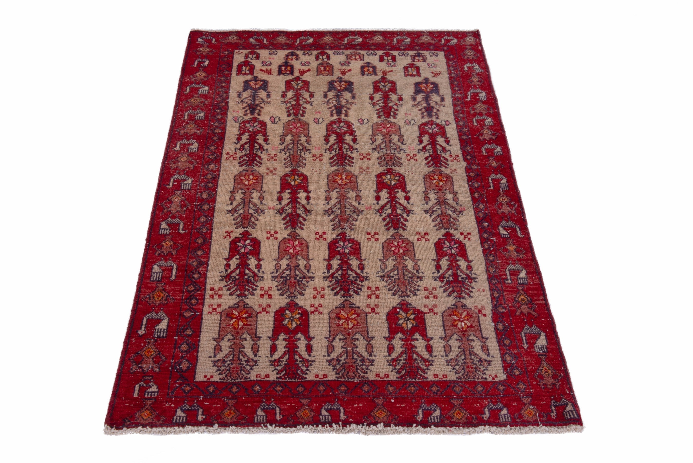 Persian Baluch accent rug in burgundy and cream, view 3 of 19