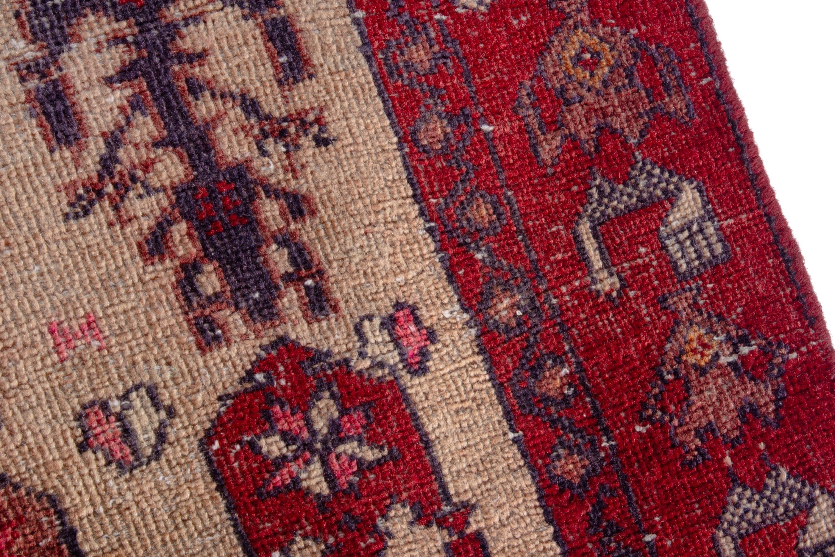 Persian Baluch accent rug in burgundy and cream, view 7 of 19