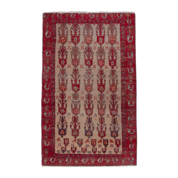 Persian Baluch accent rug in burgundy and cream, 3'3" x 5'5"