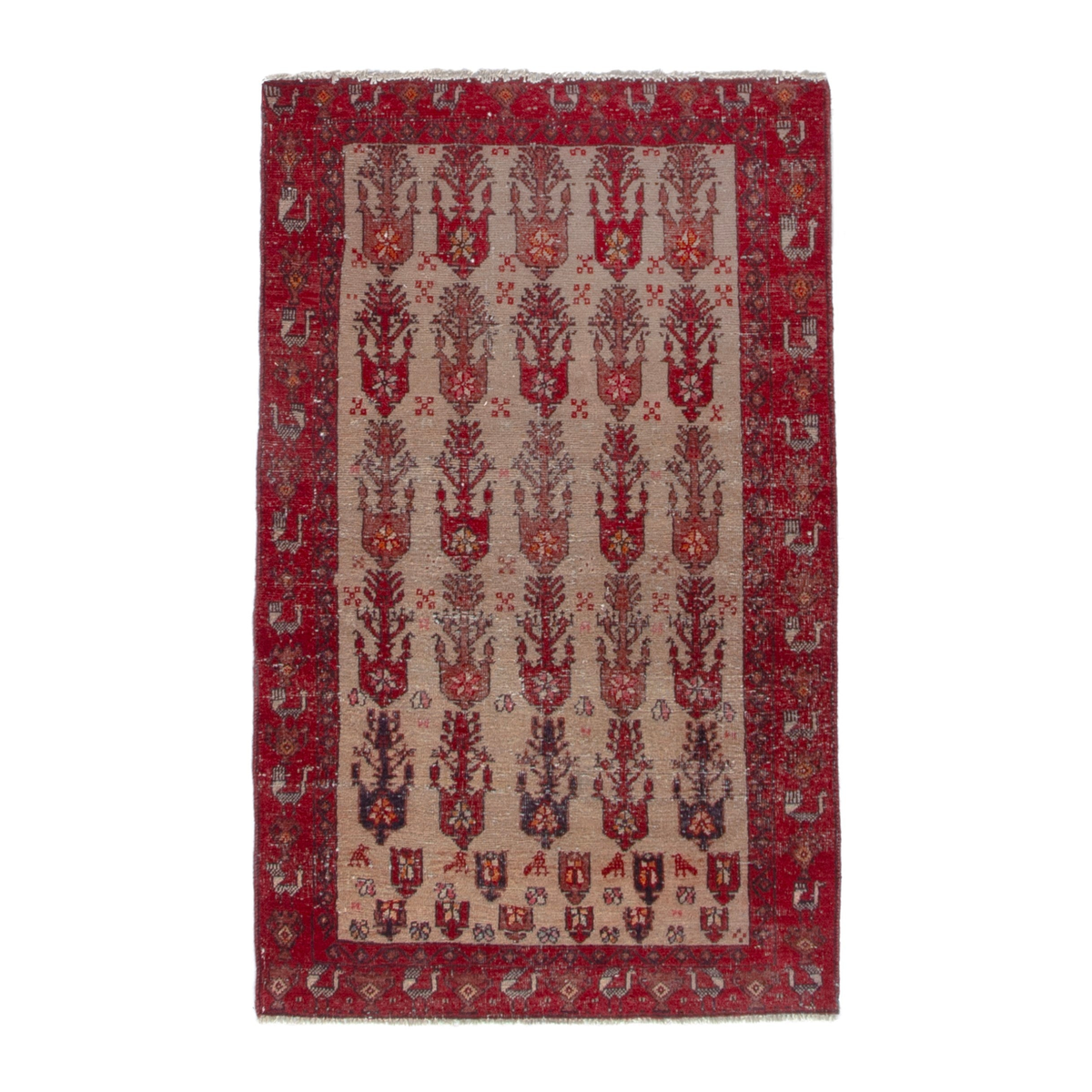 Persian Baluch accent rug in burgundy and cream, 3'3" x 5'5"