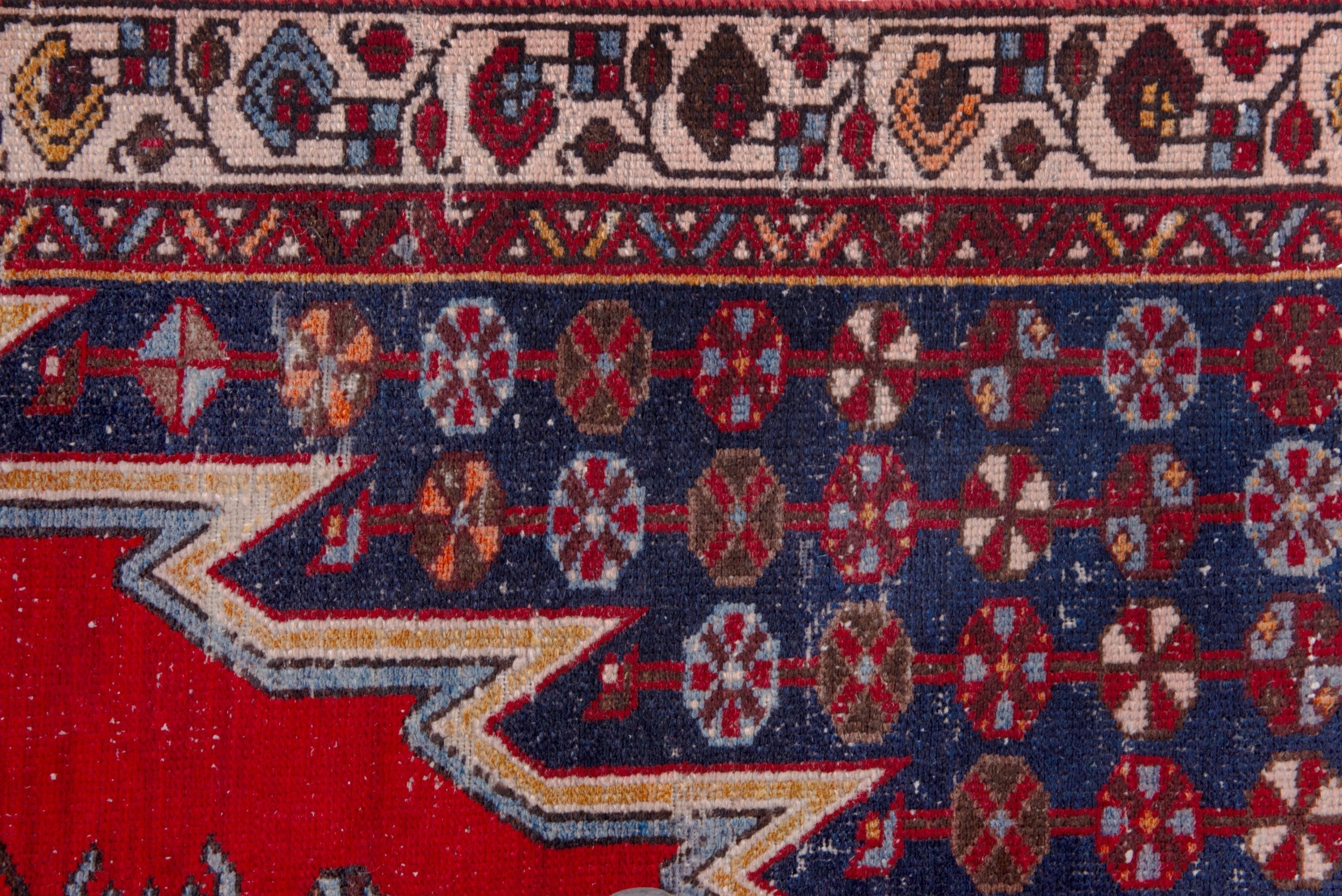 Persian Saveh accent rug in deep red and dark blue, view 11 of 22
