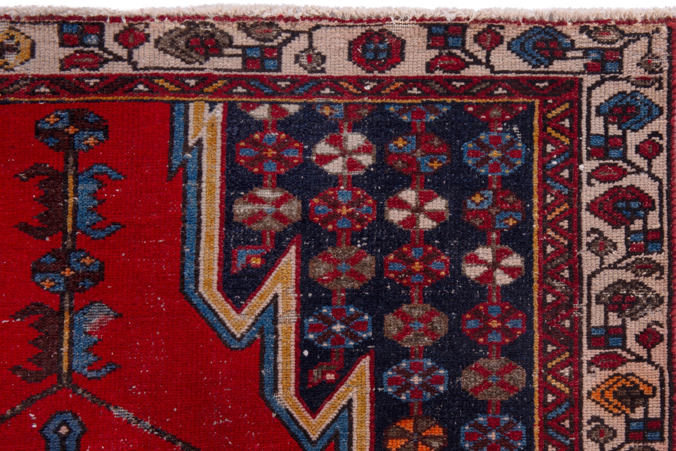 Persian Saveh accent rug in deep red and dark blue, view 13 of 22