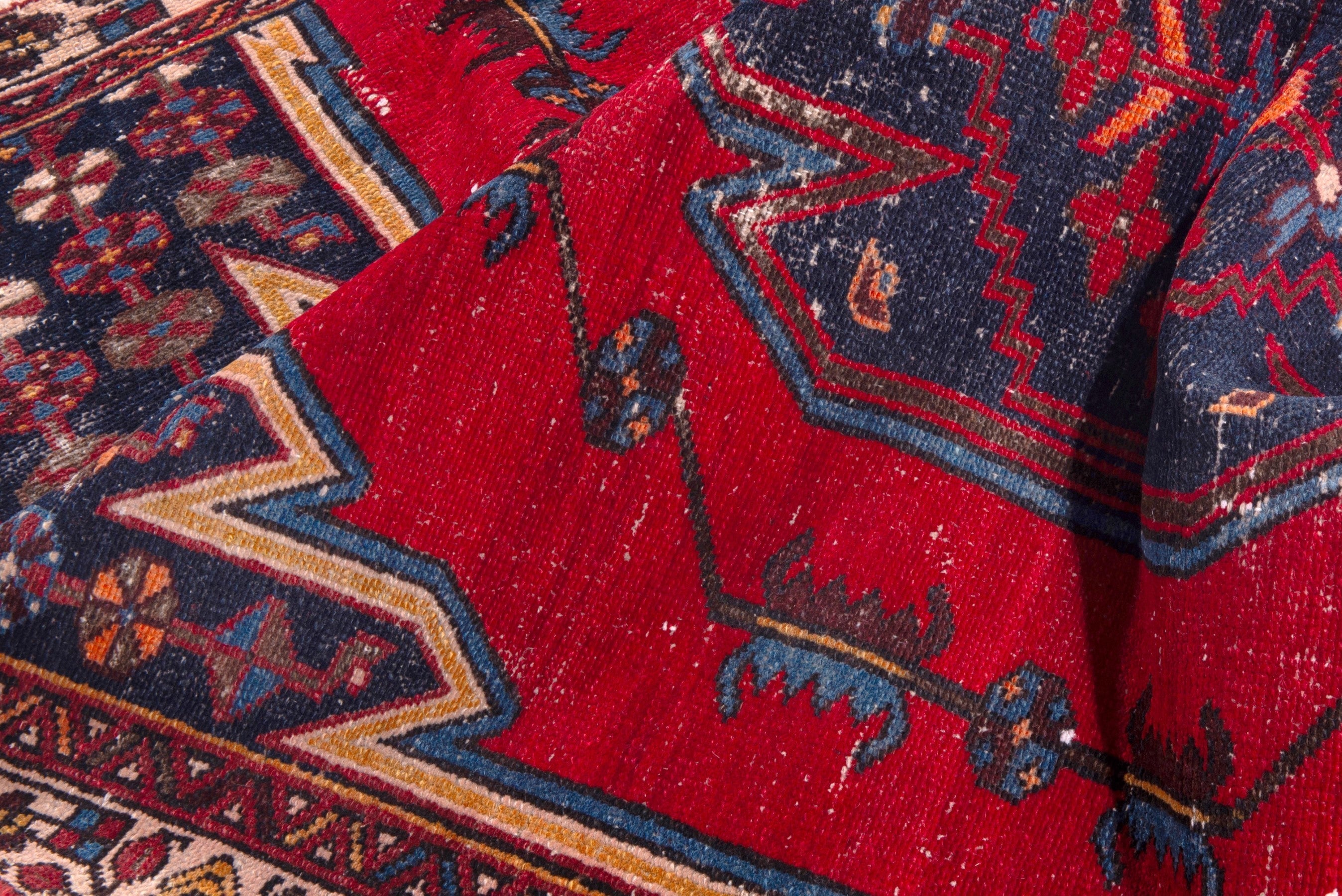 Persian Saveh accent rug in deep red and dark blue, view 15 of 22