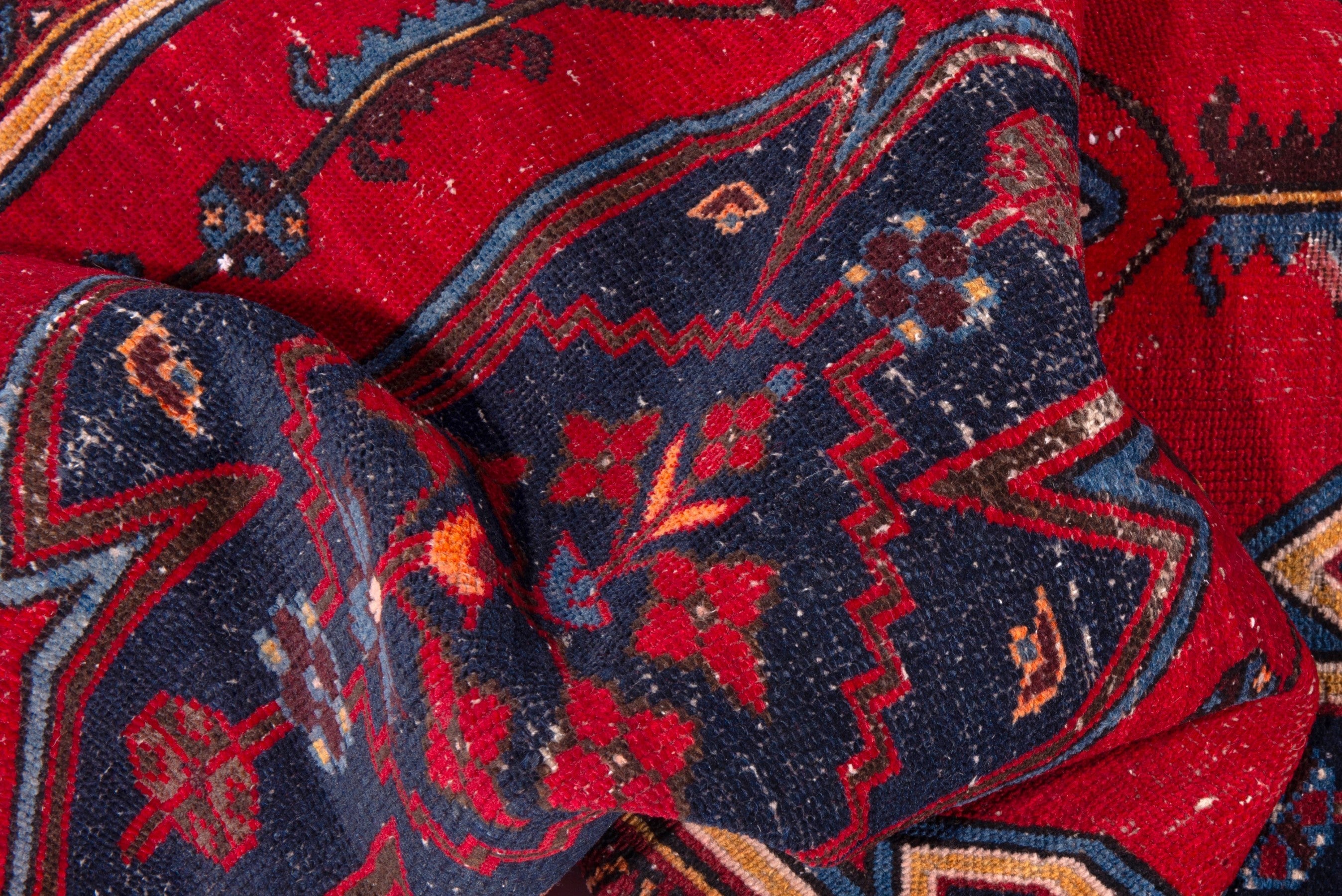 Persian Saveh accent rug in deep red and dark blue, view 16 of 22