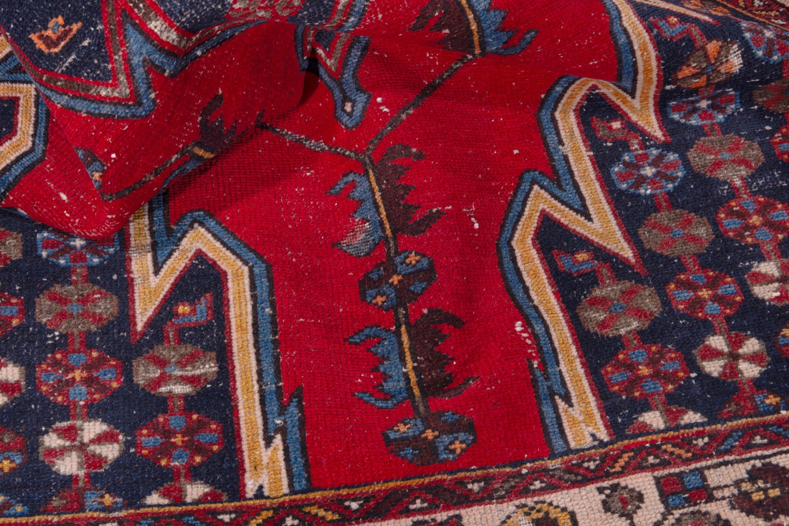 Persian Saveh accent rug in deep red and dark blue, view 18 of 22