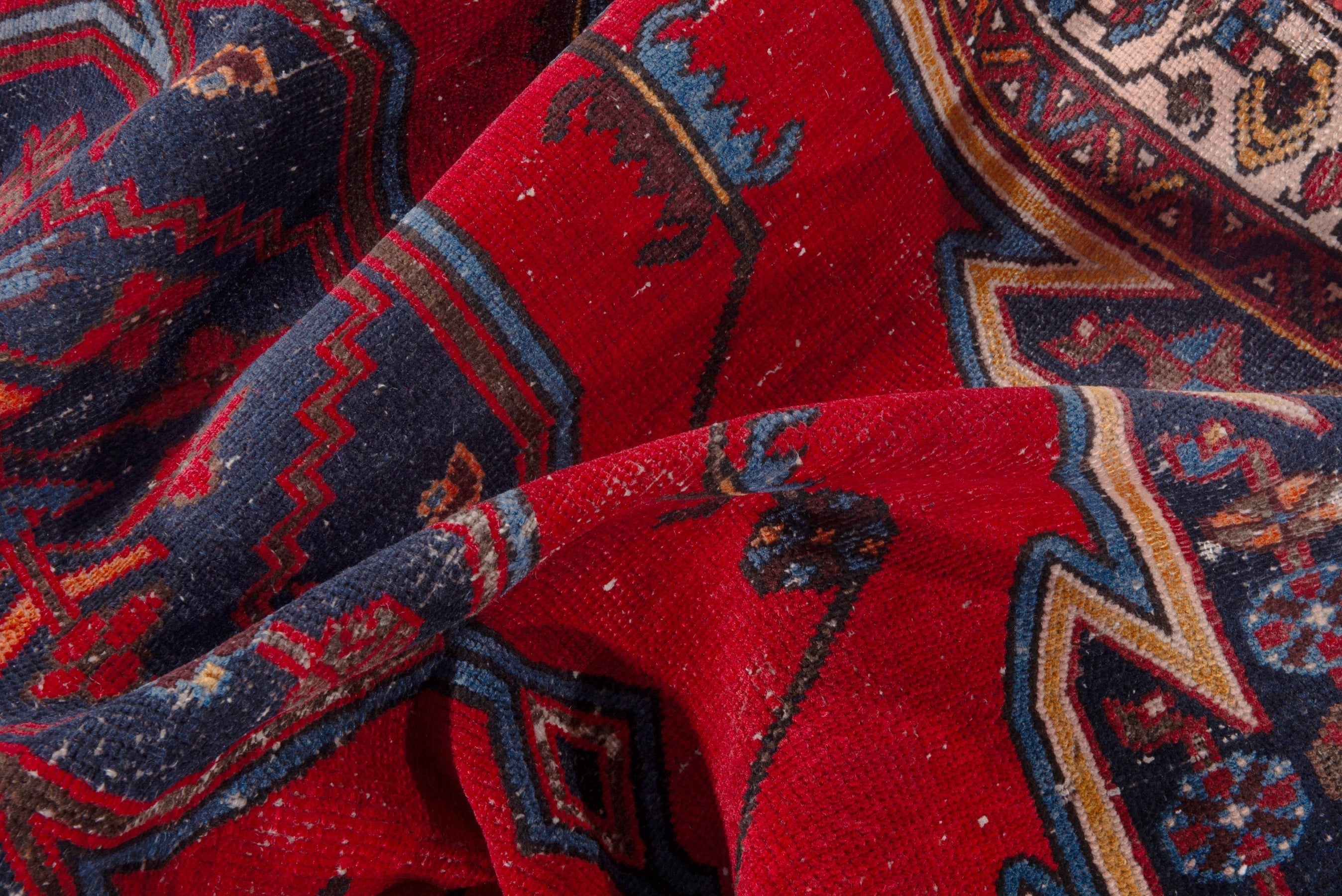 Persian Saveh accent rug in deep red and dark blue, view 19 of 22