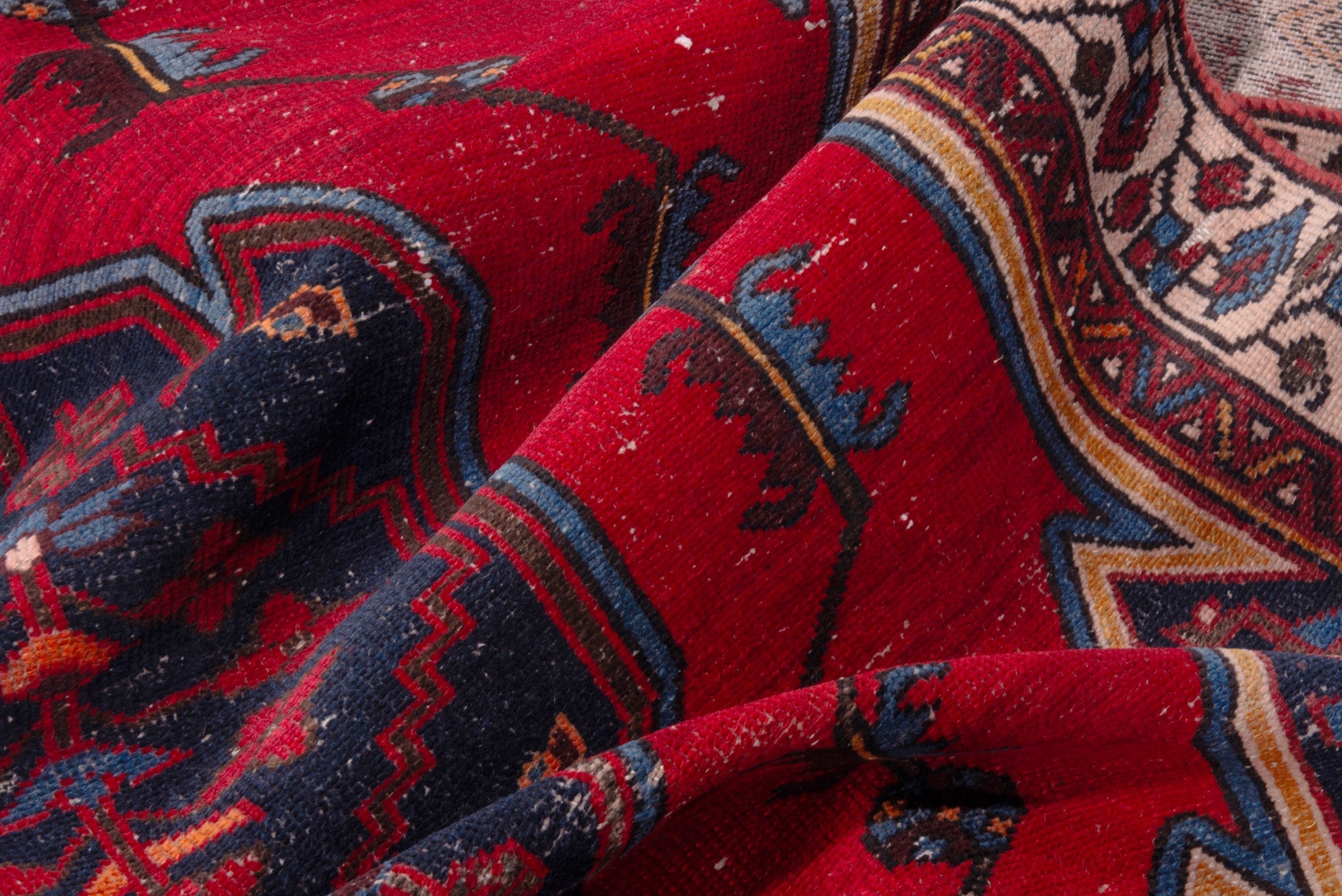 Persian Saveh accent rug in deep red and dark blue, view 21 of 22