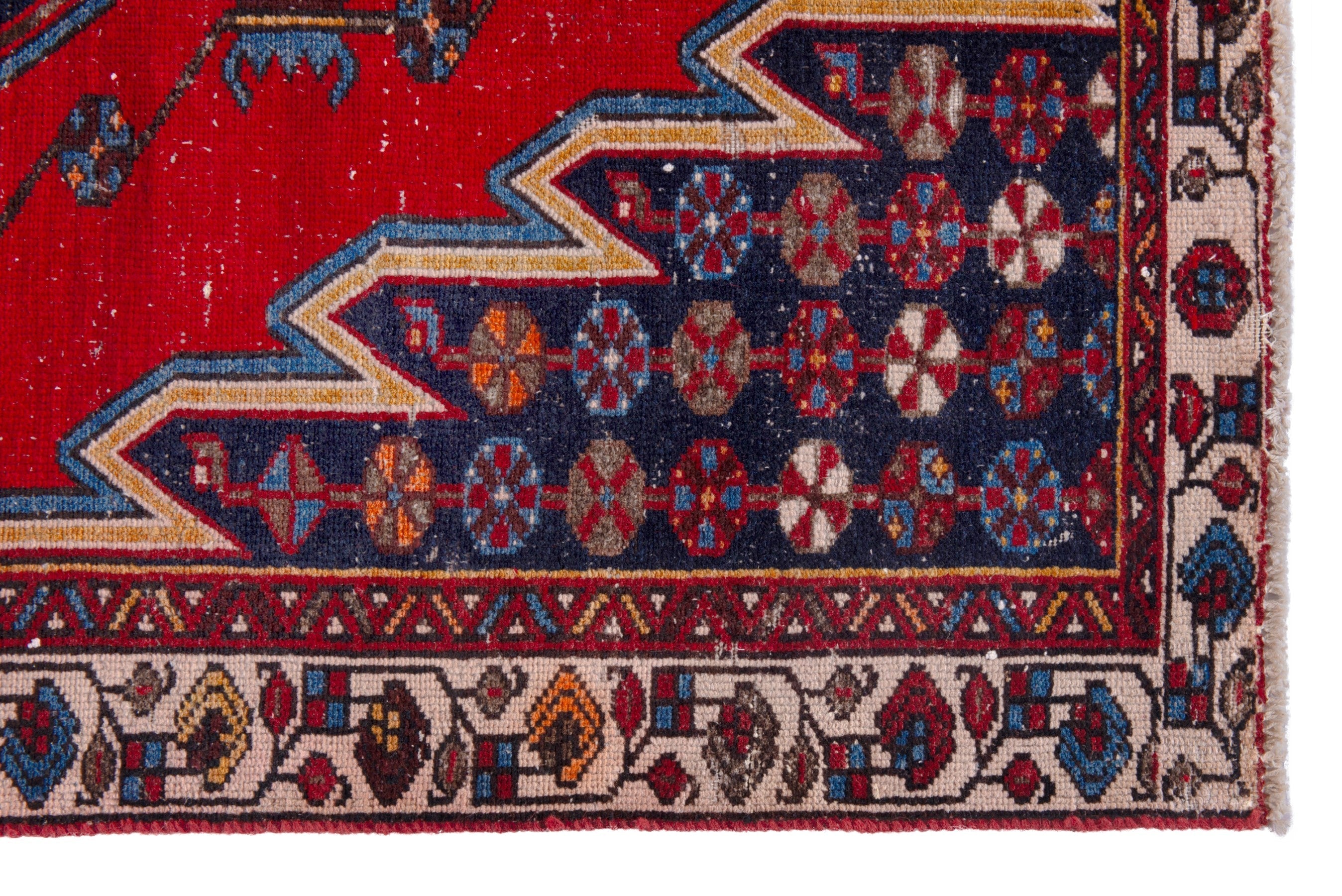 Persian Saveh accent rug in deep red and dark blue, view 5 of 22