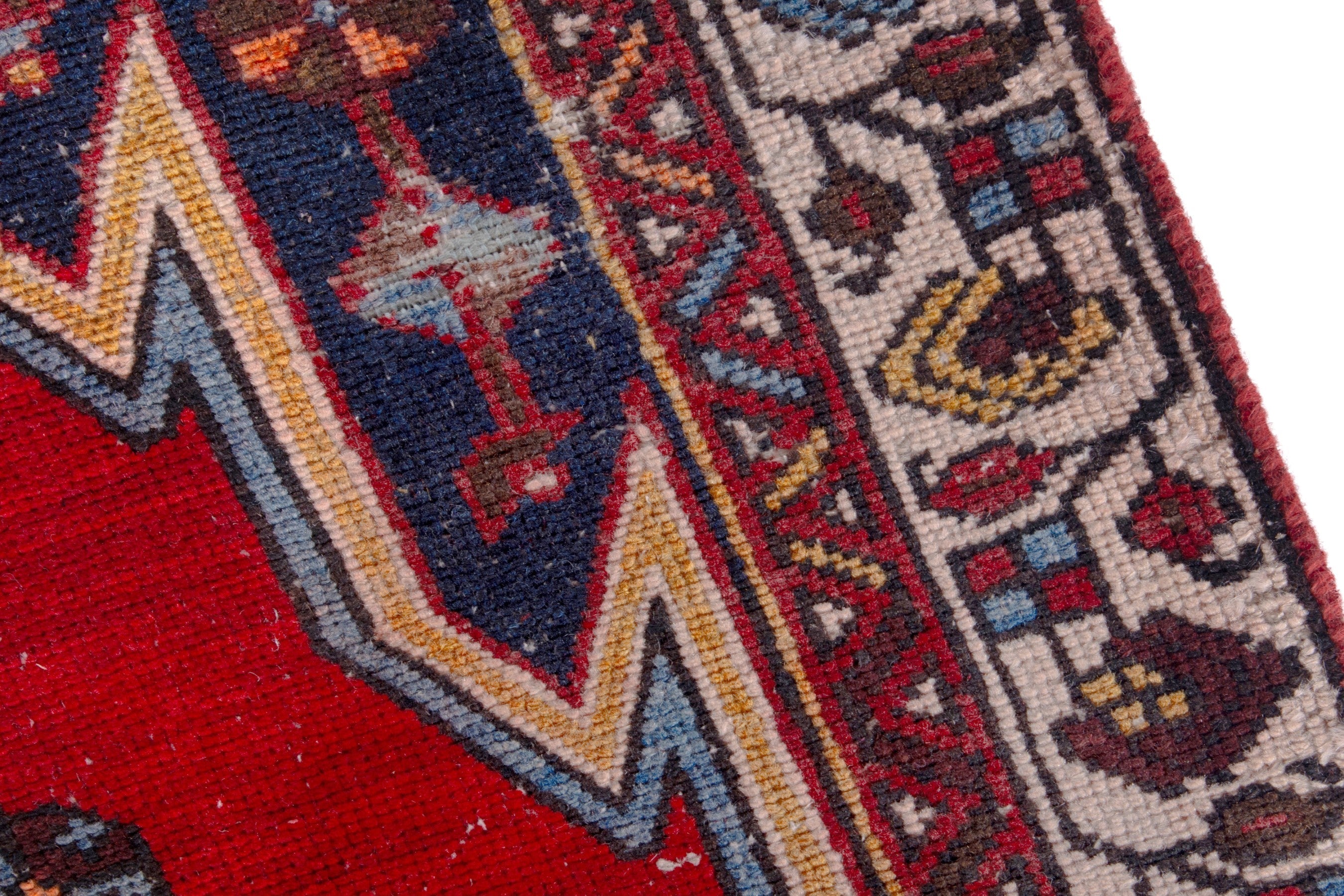 Persian Saveh accent rug in deep red and dark blue, view 7 of 22