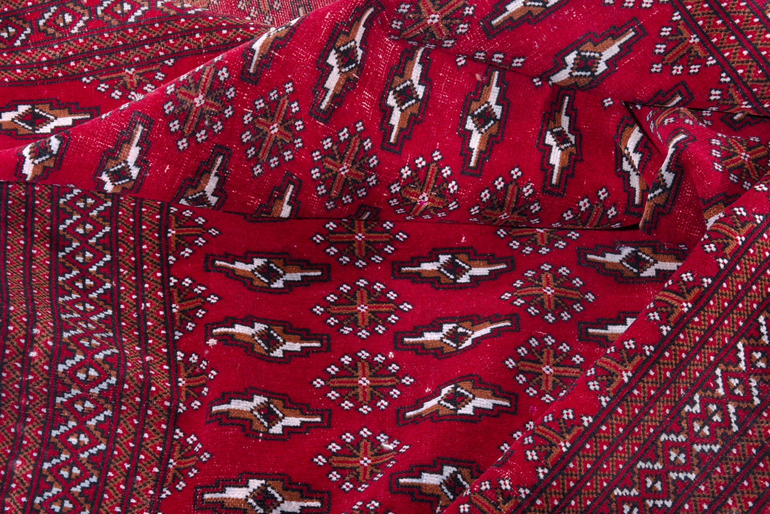 Persian Torkaman accent rug in burgundy and deep red, view 14 of 18