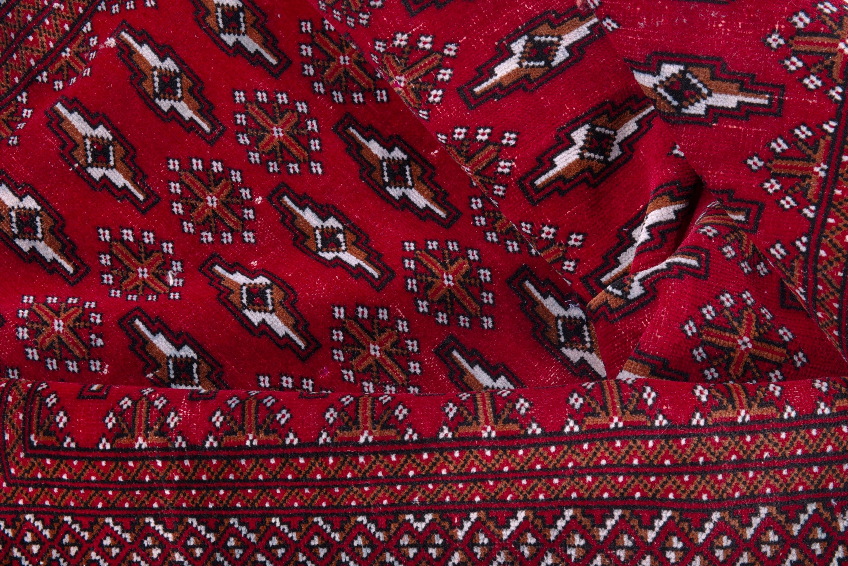 Persian Torkaman accent rug in burgundy and deep red, view 15 of 18