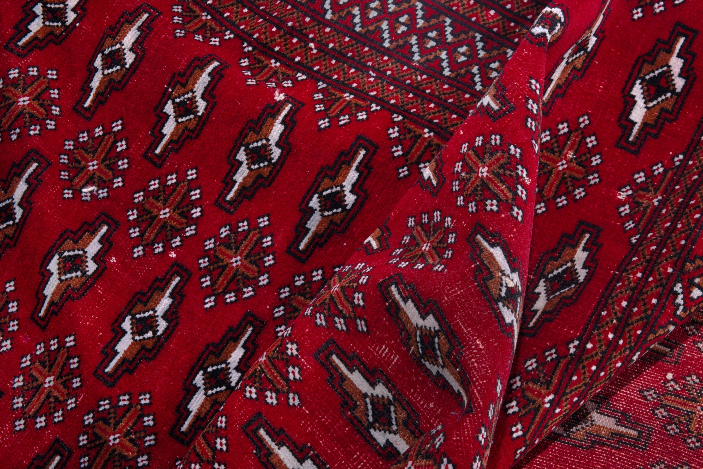 Persian Torkaman accent rug in burgundy and deep red, view 17 of 18