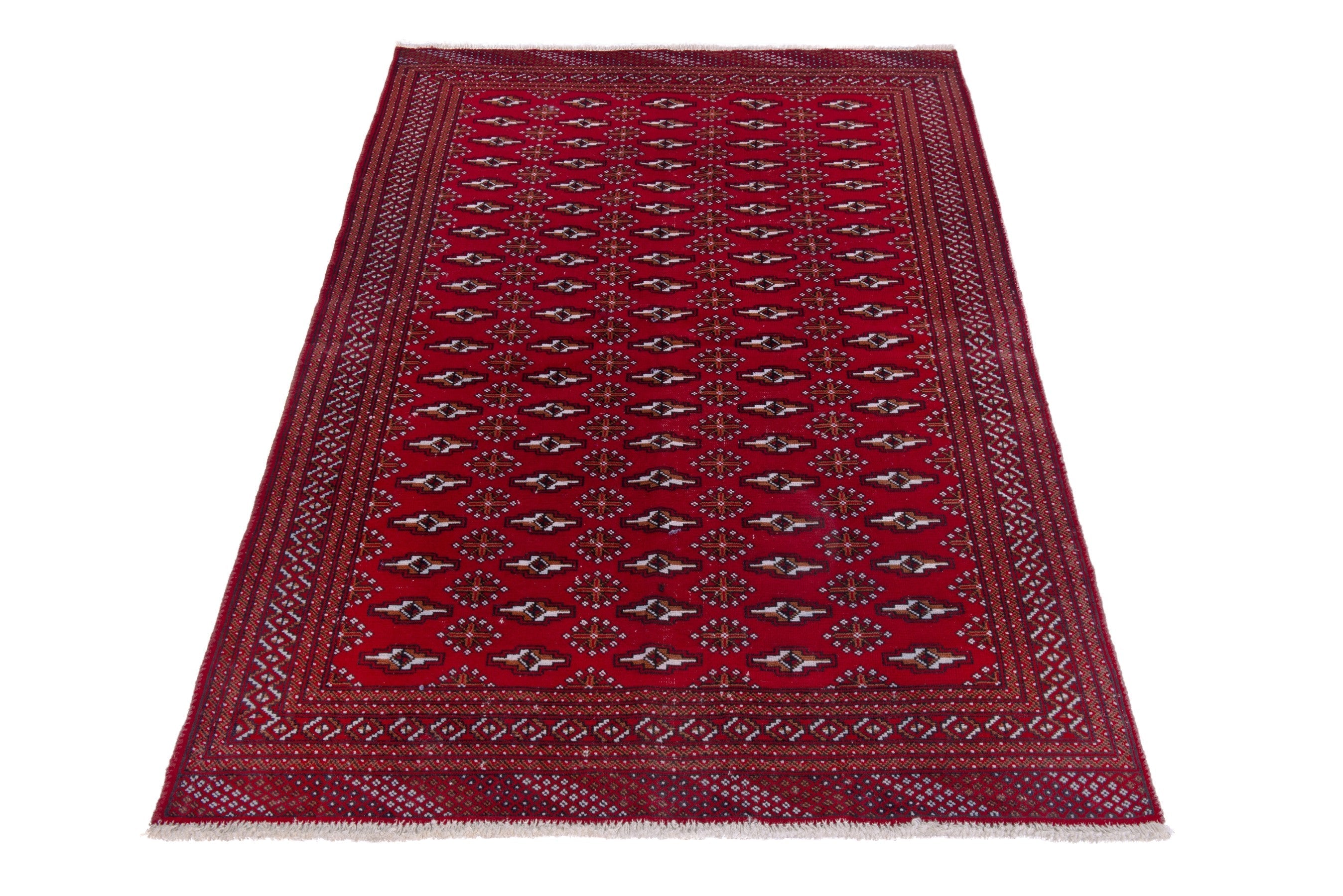 Persian Torkaman accent rug in burgundy and deep red, view 3 of 18