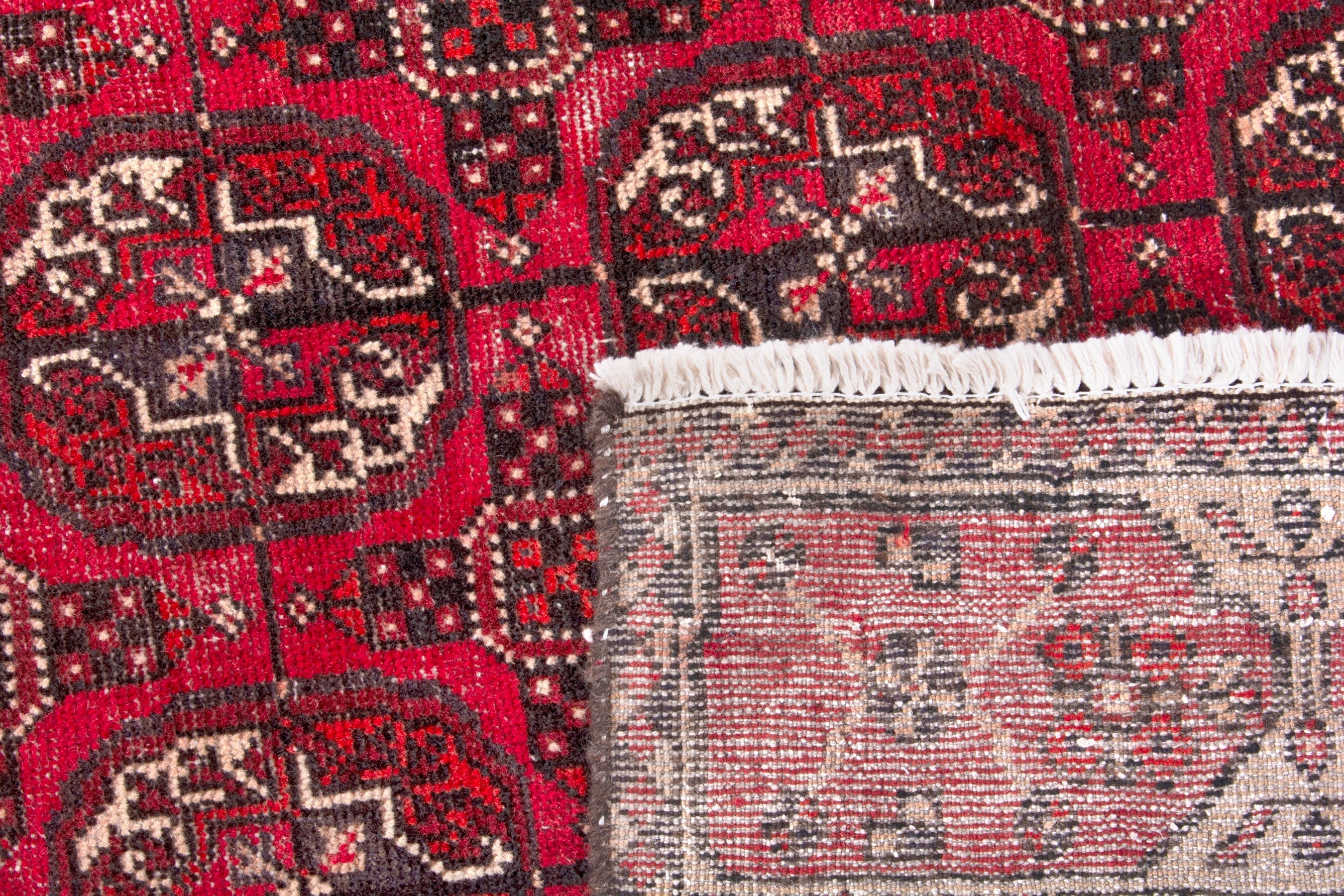 Persian Ghoochan area rug in deep red and antique gold, view 17 of 17