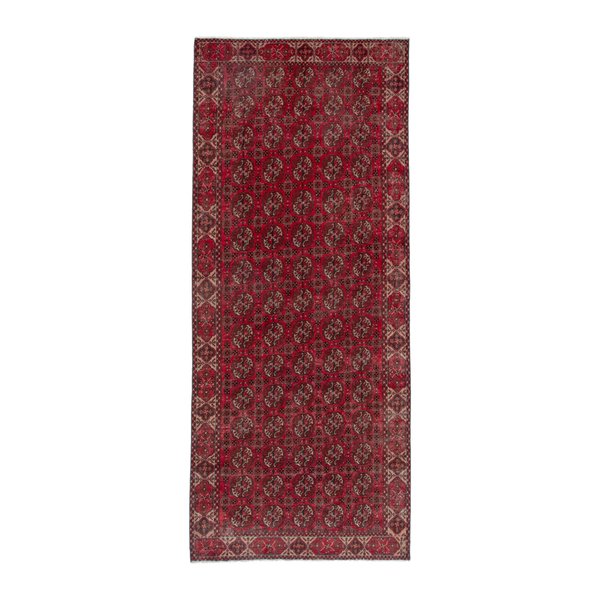 Persian Ghoochan runner rug in deep red and antique gold, 5'1" x 12'9"
