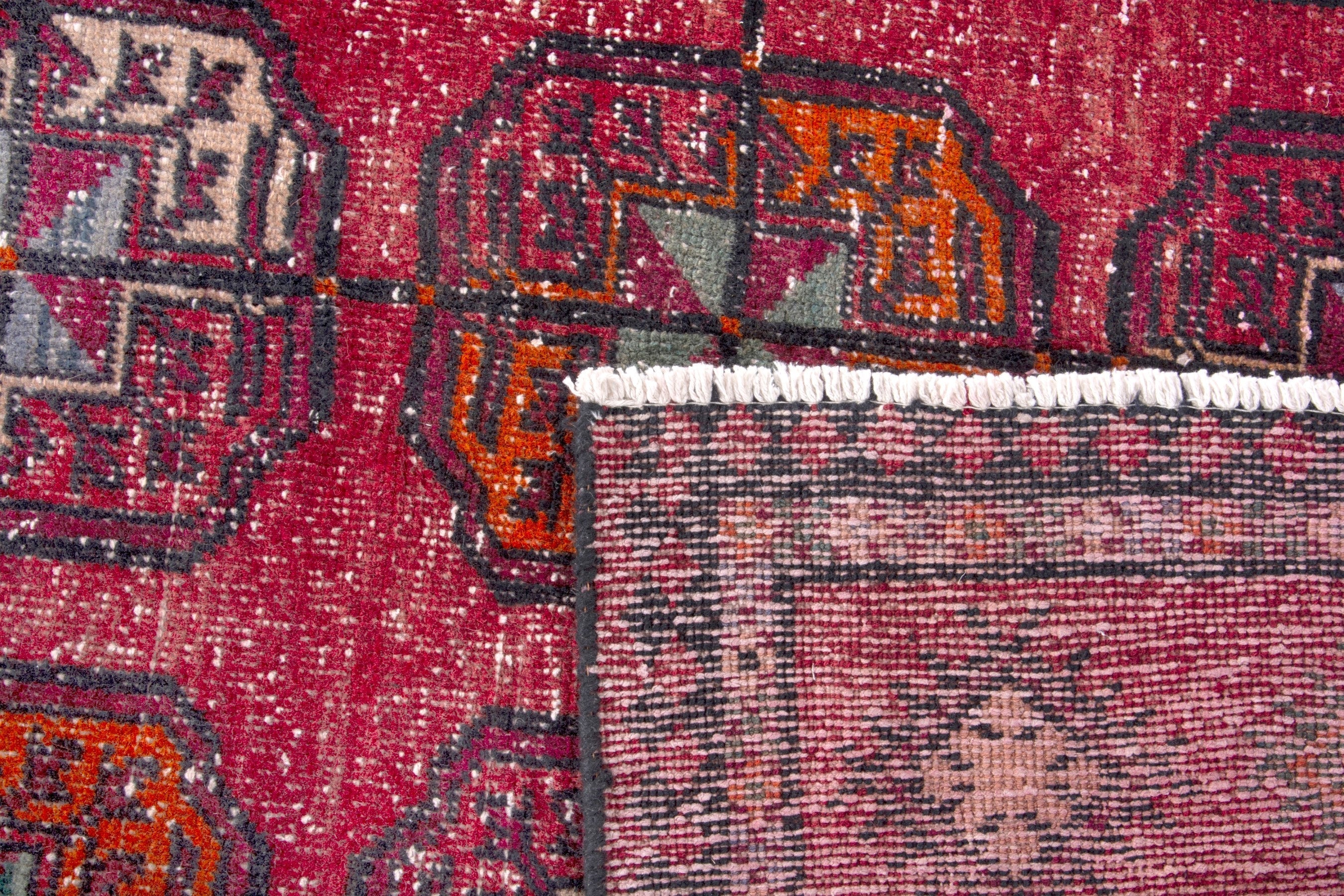 Persian Ghoochan area rug in deep red and faded red, view 19 of 19